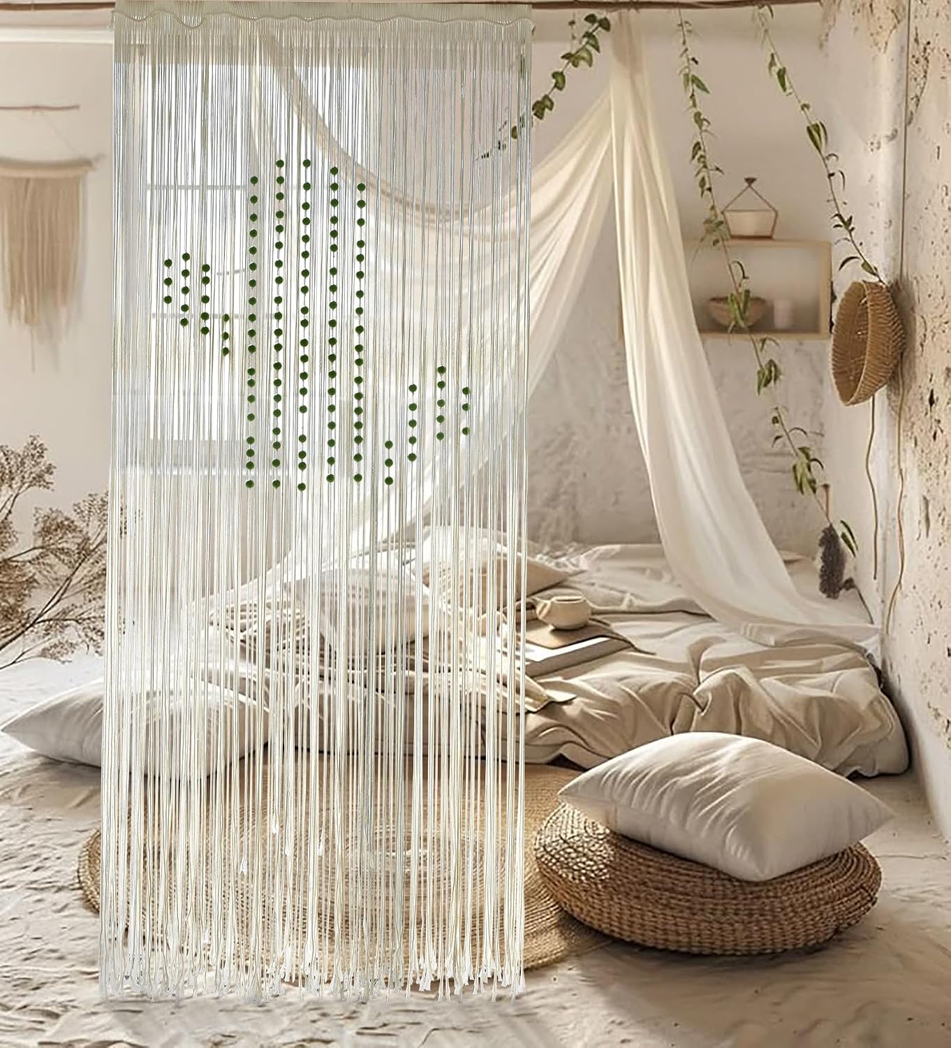 Macrame Curtain Boho Window Curtain Doorway Macrame Wall Decor Yarn Art Moder Bedroom / Ivory4