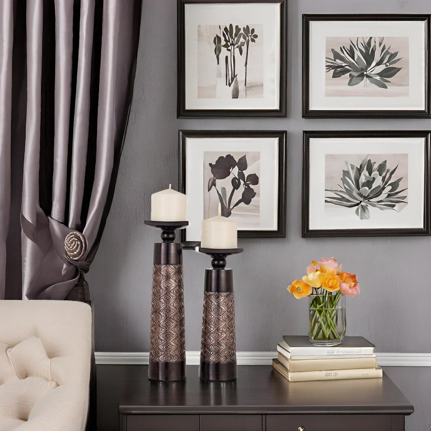 Dublin Pillar Candle Holder / Brown / Set of 2