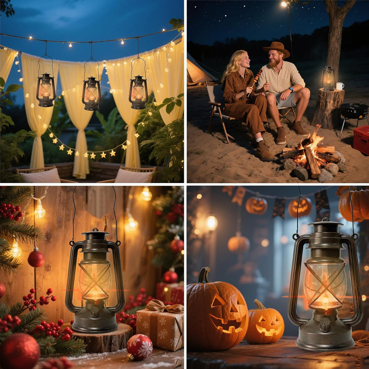 2 Pack LED Vintage Lantern Battery Powered Lanterns with Flame Wick Waterproof Camping Lamp Vintage LED Flame Lamp