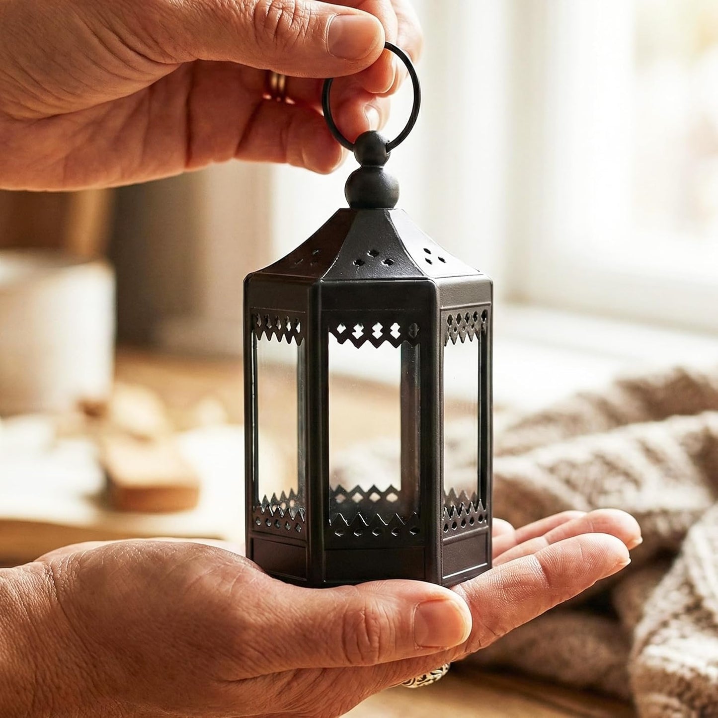 Vela Lanterns Tea Light Candle Holders, Mini Table Centerpieces, Black | Halloween & Wedding Decor, Decorative Indoor