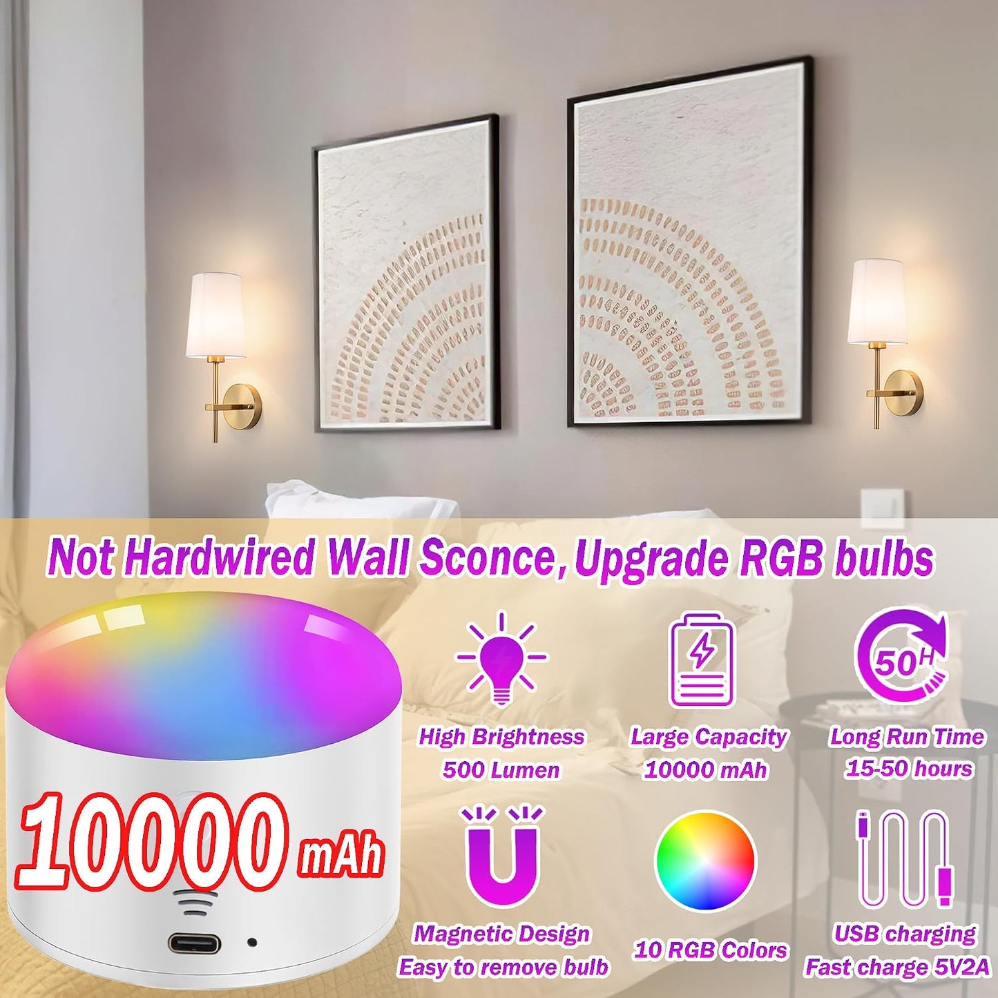 Battery Operated Wall Sconce Set of 2, Wireless Dimmable Battery Powered Wall Lamp with Remote Control,battery Wall