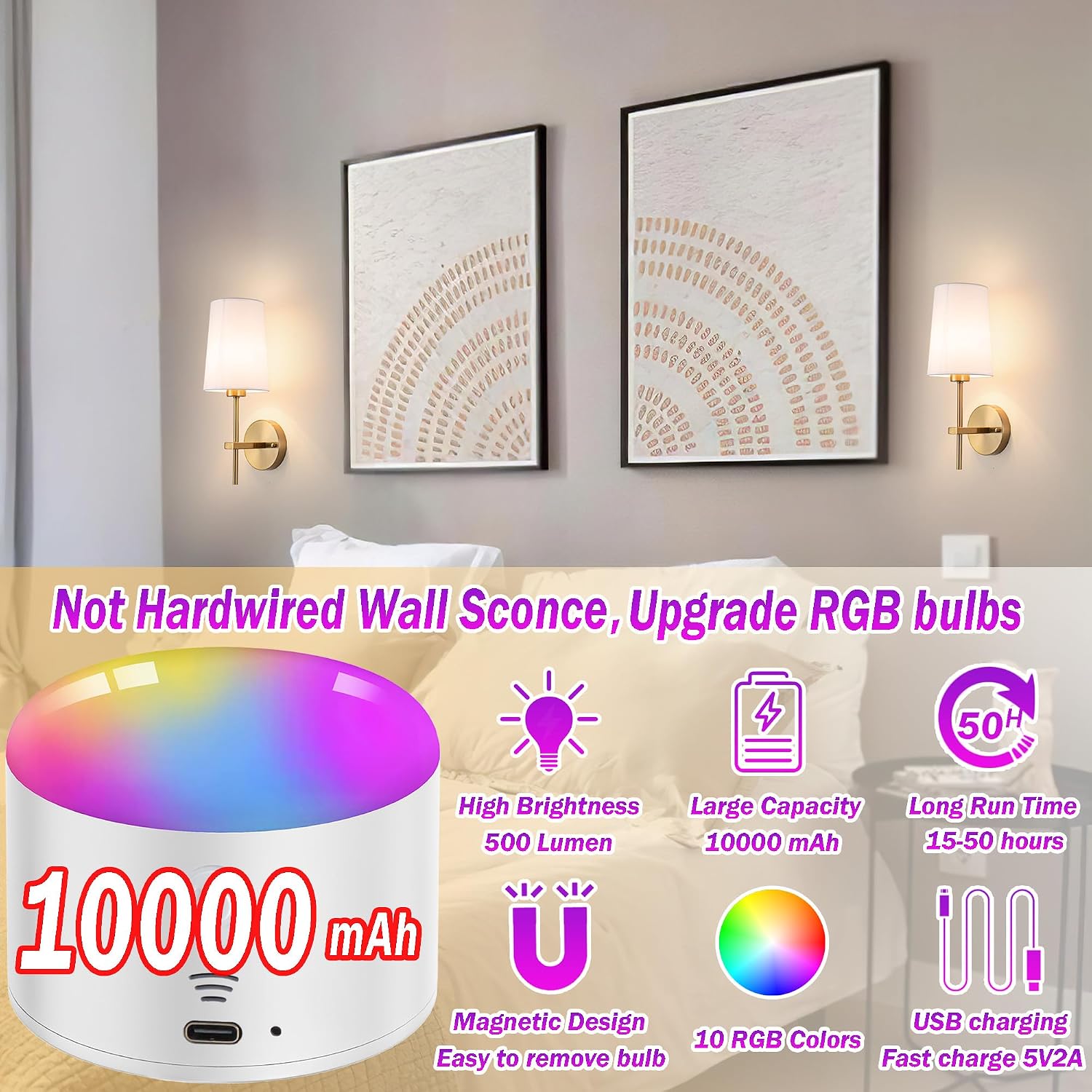Battery Operated Wall Sconce Set of 2, Wireless Dimmable Battery Powered Wall Lamp with Remote Control,battery Wall