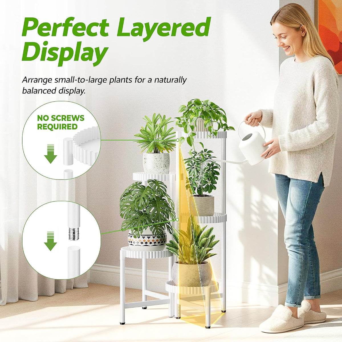 5 Tier Large Plant Stand Indoor with 7.9 Inch Wide Tray, Tiered Corner Metal Outdoor Flower Display Holder Shelf