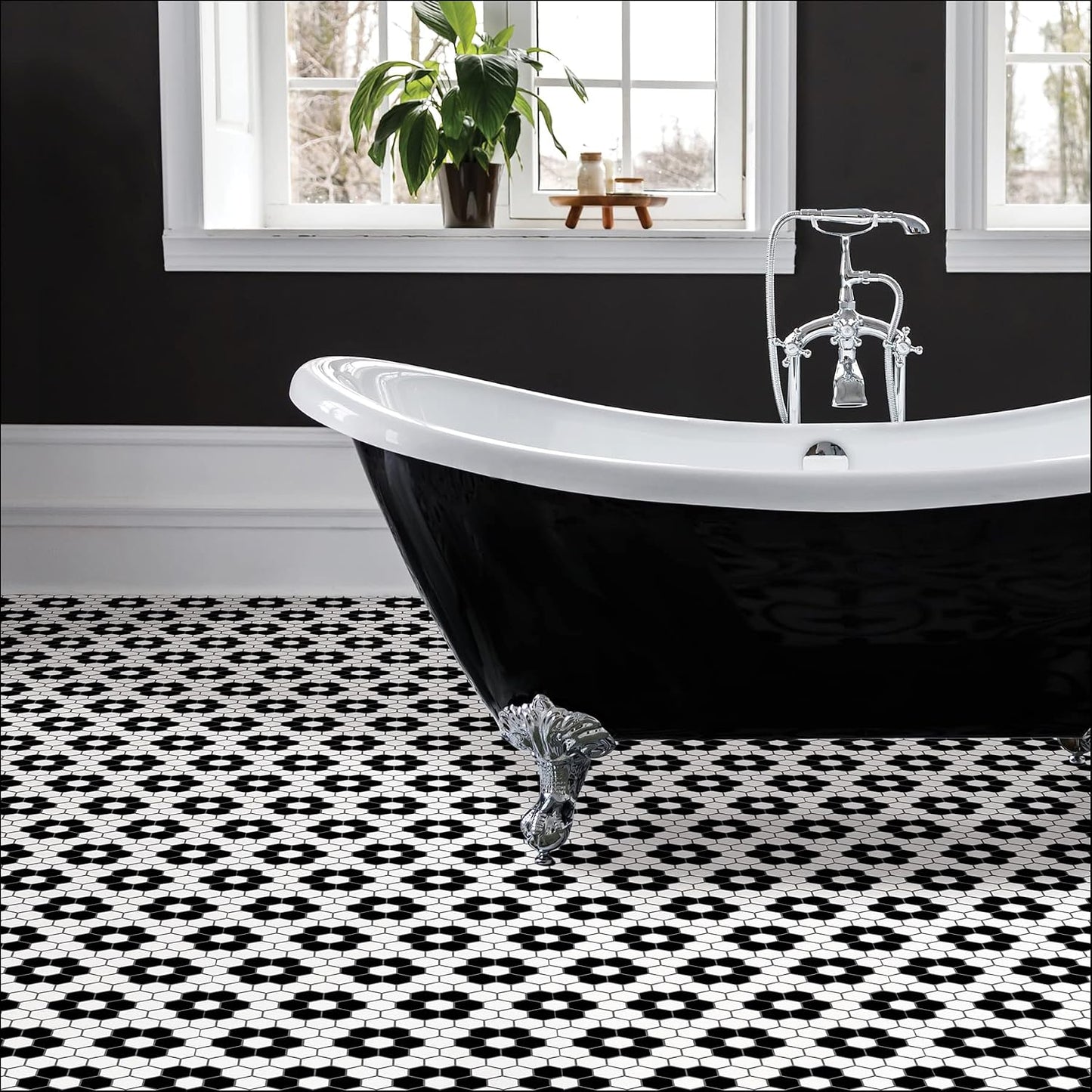 Biscotto Peel & Stick Floor Tiles / 12"L x 12"W x 0.06"T / Black