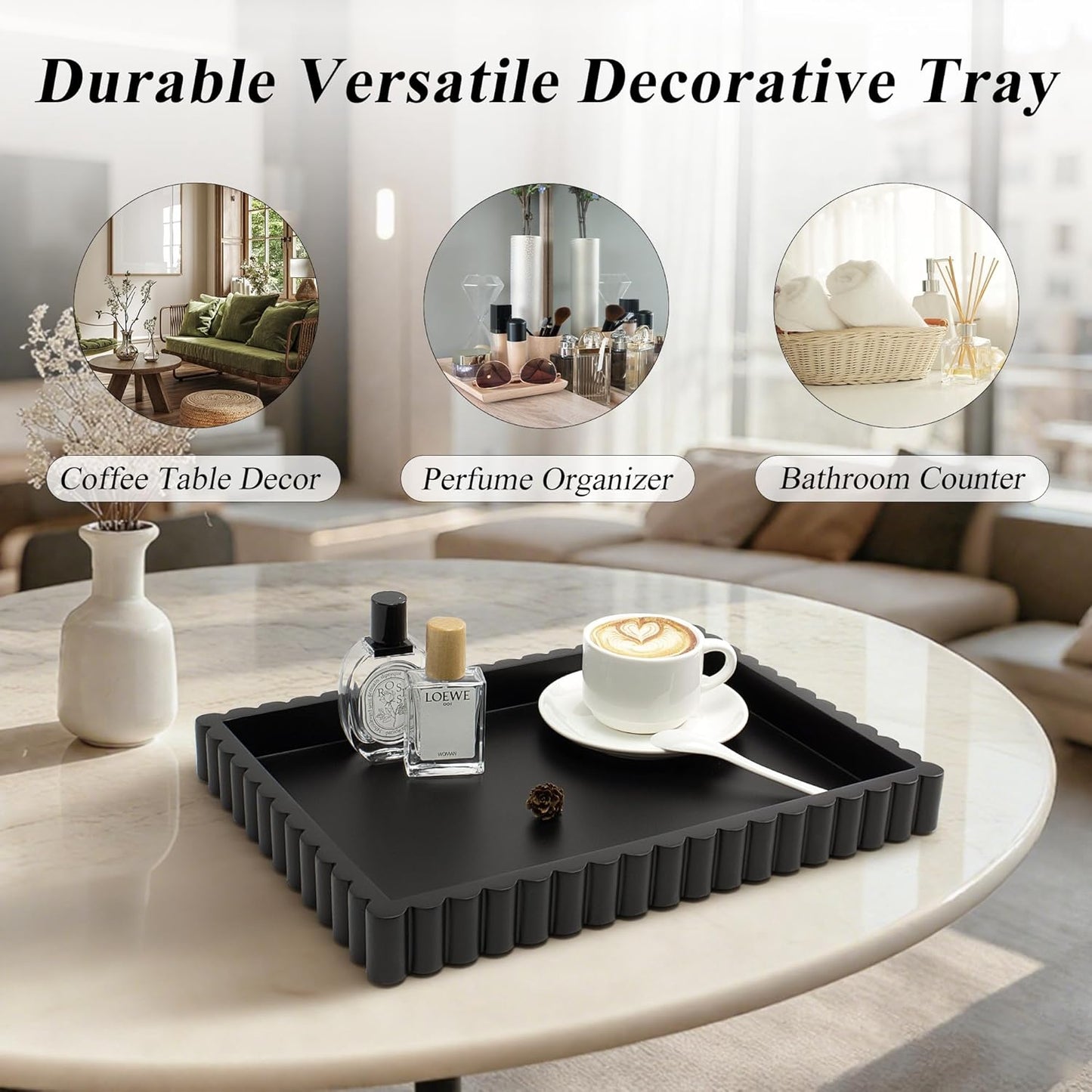 Scalloped Coffee Table Tray / Black