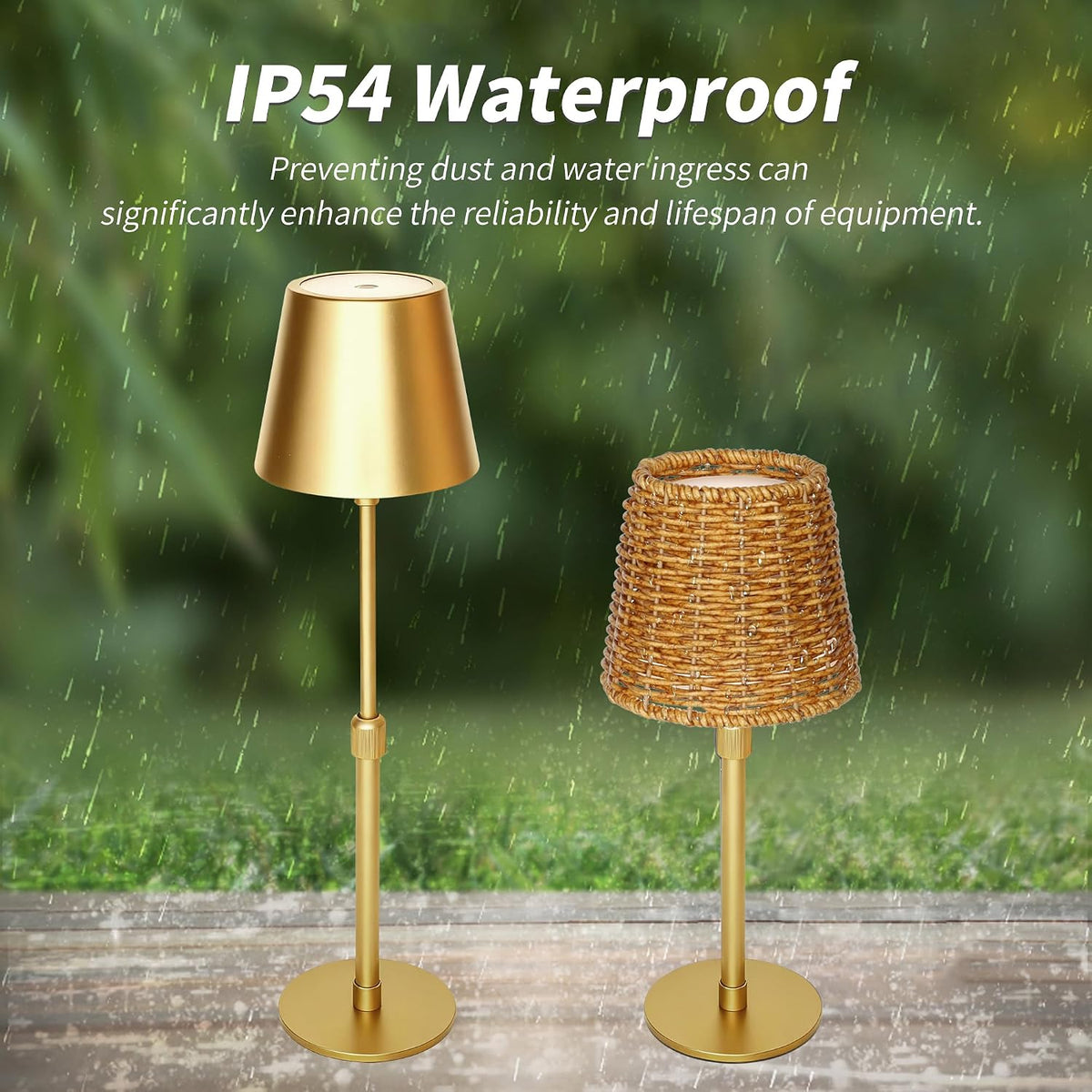 Mr.White Outdoor Waterproof Rechargeable Cordless Table Lamp with Telescopic Pole & Wicker Shade, 5200mAh Battery