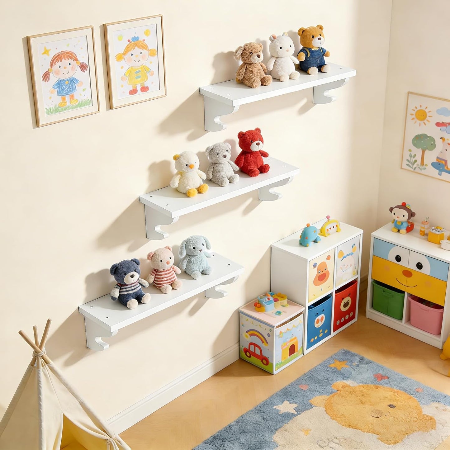 Wood Wall Shelves / White / 17 Inch / Set of 3