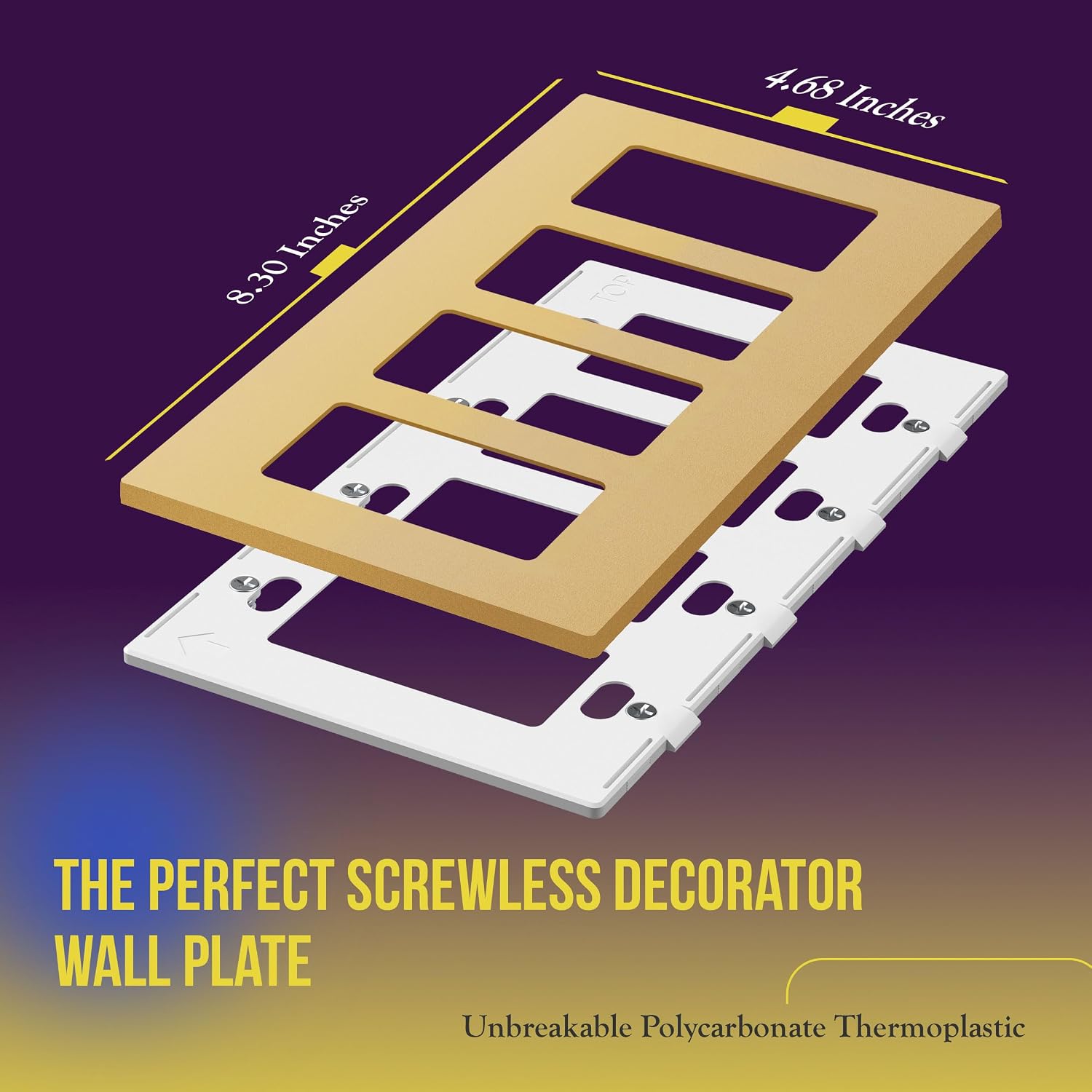 ENERLITES 4-Gang Gold Screwless Decorator Switch Outlet Wall Plate Cover | Size 4.68" x 8.30", 1 Pack Fits light