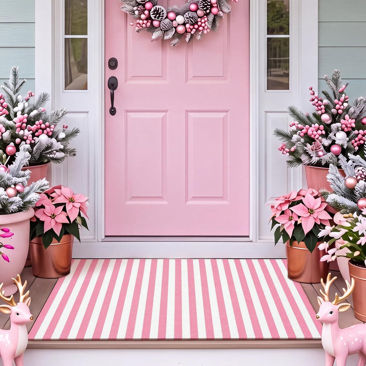 Tinideya 2 Pcs Christmas Layered Doormat Set, Gingerbread House