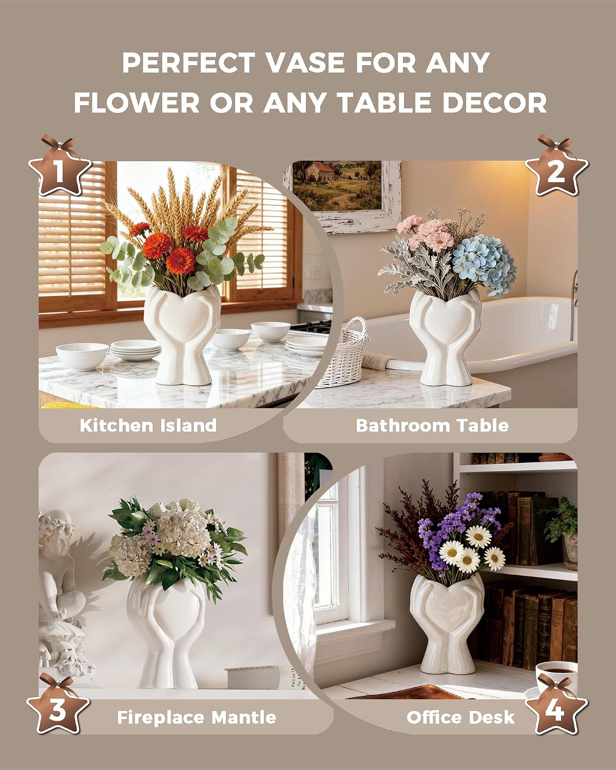 Modern Small Ceramic Flower Vase for Pampas Grass / White
