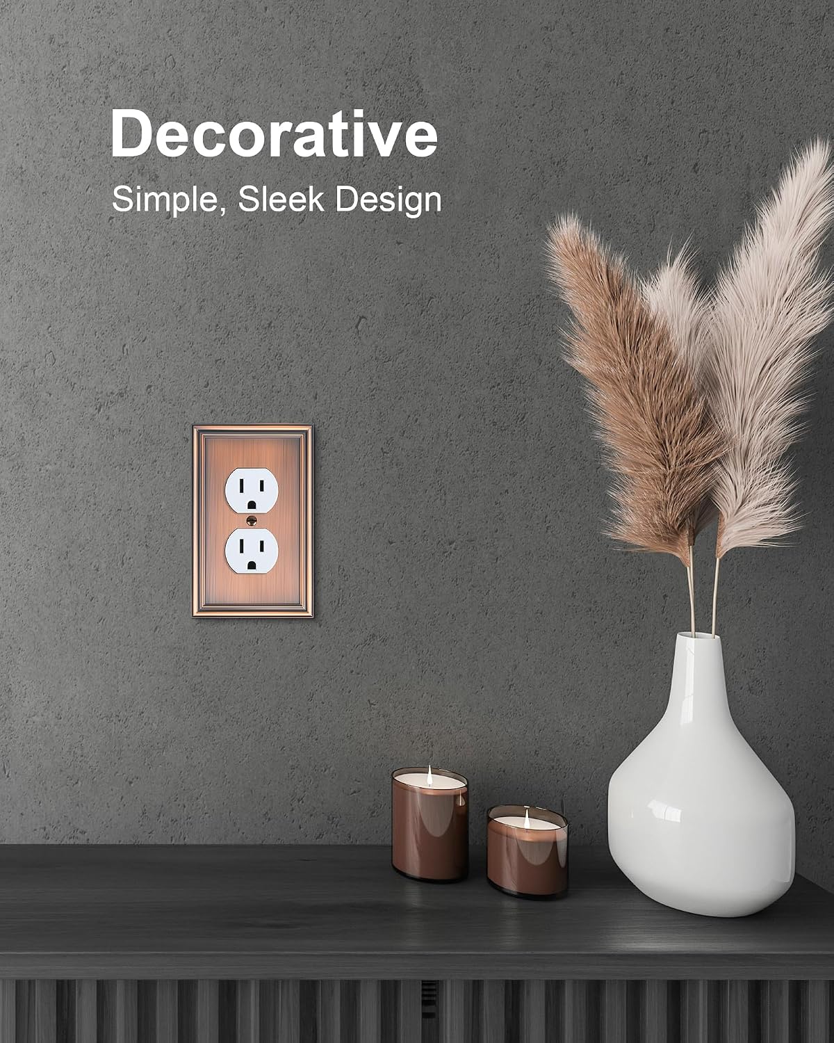 6-Pack Zinc Alloy Single Duplex Outlet Cover Plate, Solid Receptacle Cover | Decorative Switch Plates and Outlet