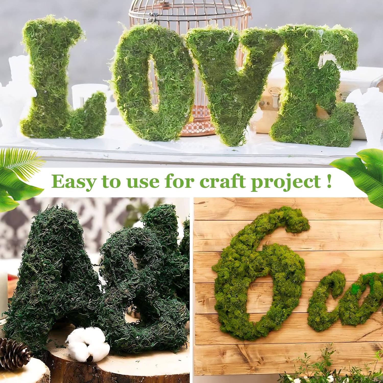 1.3LBS Artificial Fake Moss for Fake Plants Indoor- Faux Craft Moss for Potted Plant / 1.3lb / Green