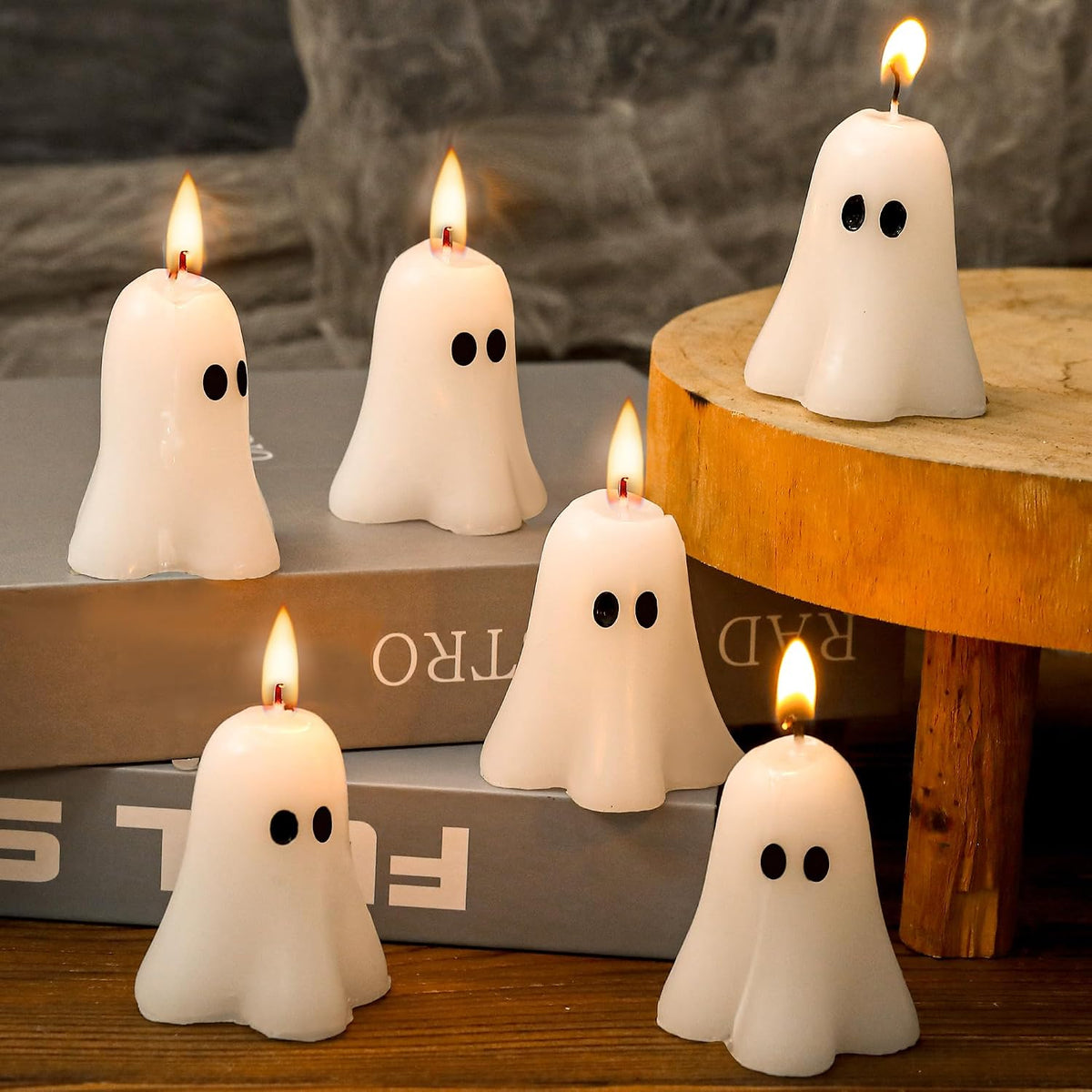 6 Pcs Halloween Ghost Candles, 2.3"x1.6" White Halloween Candle Ornaments