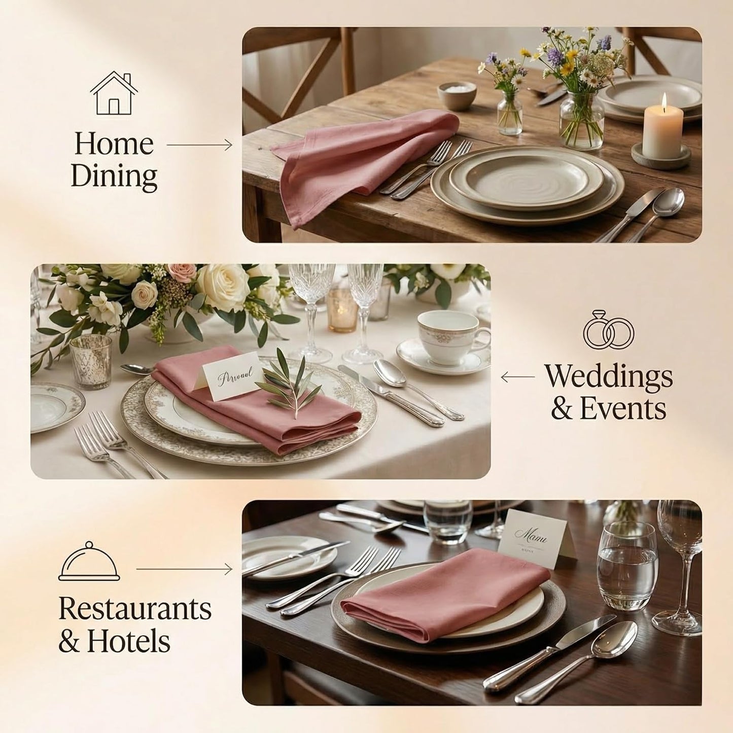 Accent Home 100% Cotton Napkins, Delicate Cloth Napkins for Dinners | 100% Pure Cotton Napkins, Economy Pack, Multi