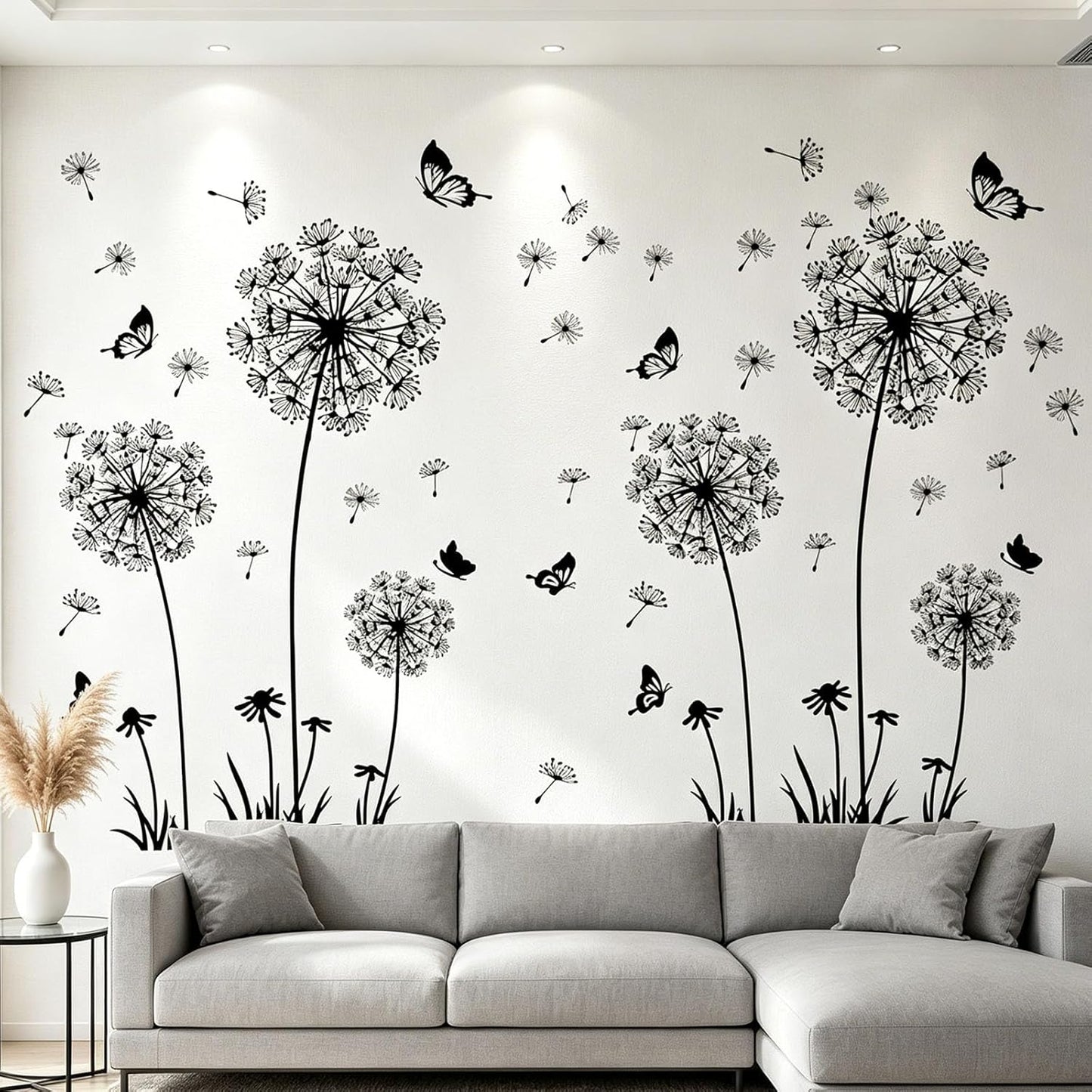 Flower Stickers / Dandelion Wall Decals / # F 2 Set Black Dandelion Wall Decals / Set of 2