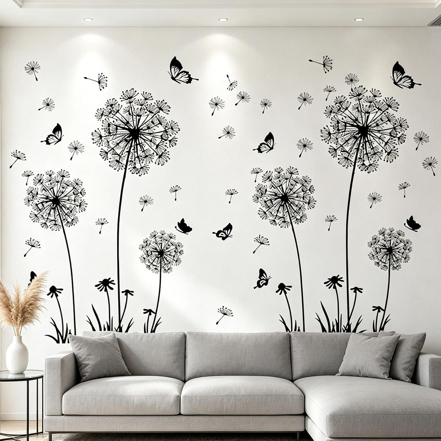 Flower Stickers / Dandelion Wall Decals / # F 2 Set Black Dandelion Wall Decals / Set of 2