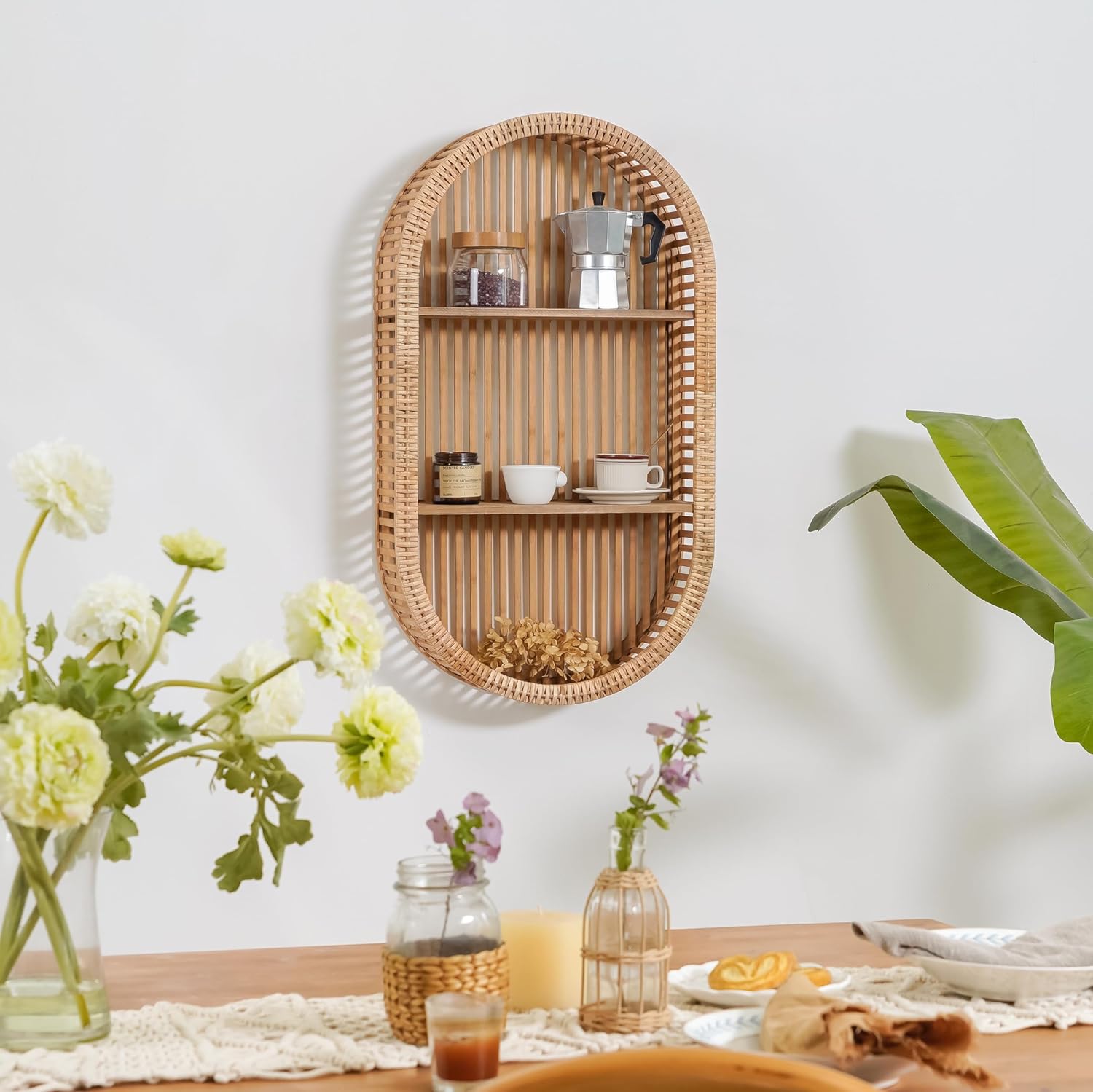 3 Tier Boho Oval Floating Shelf Handcraft Hanging Shelves