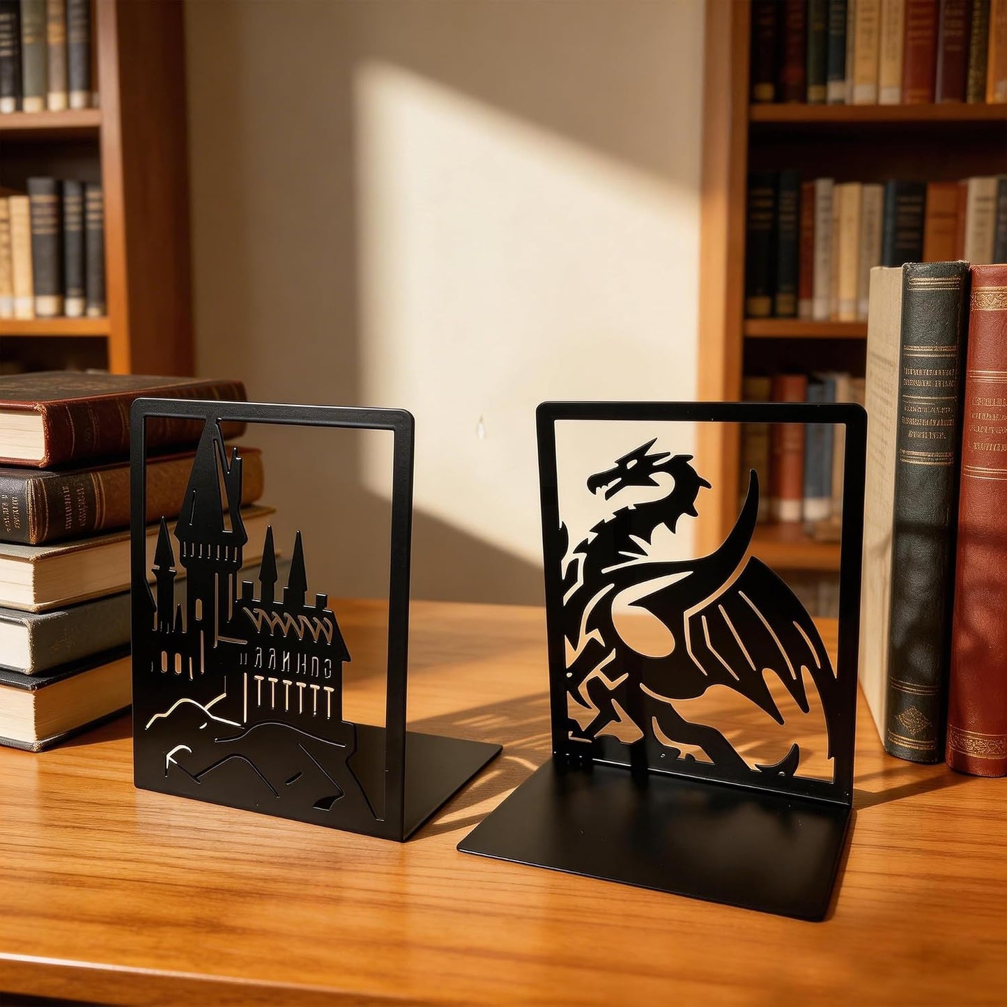 Metal Bookends / Dragon Castle / 1 Pair