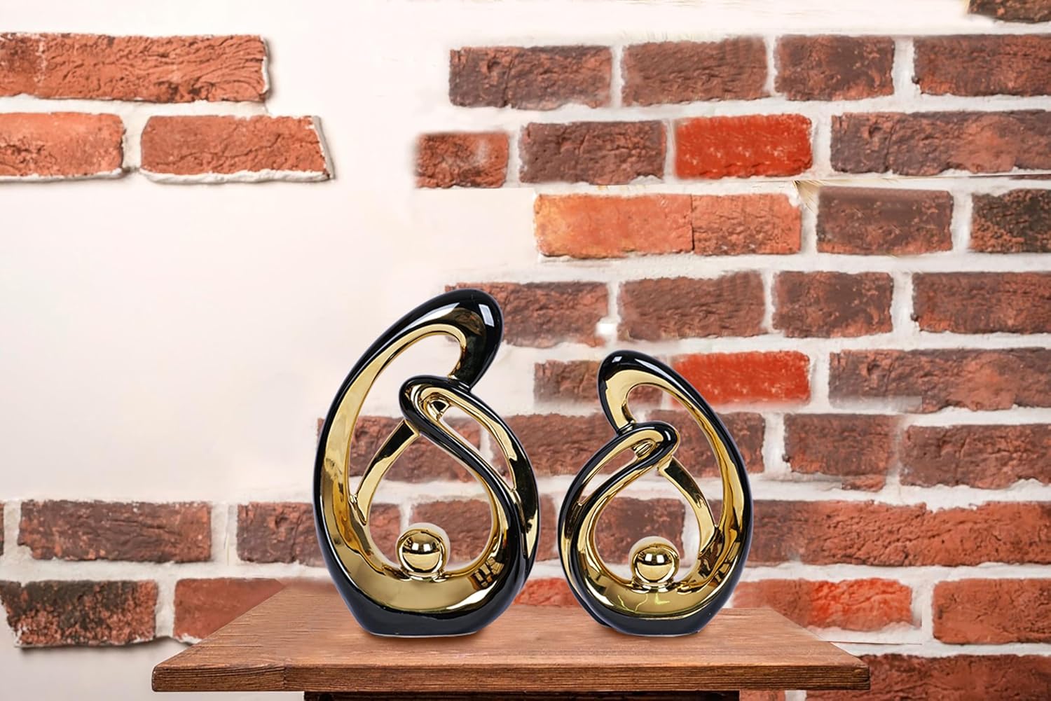 Black and Gold Decor Table Sculpture Decorations Ceramic Statue Mid Century / Black Gold / Set of 2