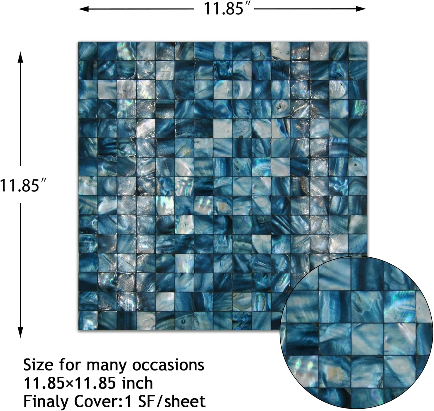 Mother of Pearl Mosaic Self Adhesive Tiles / Blue / Set of 10