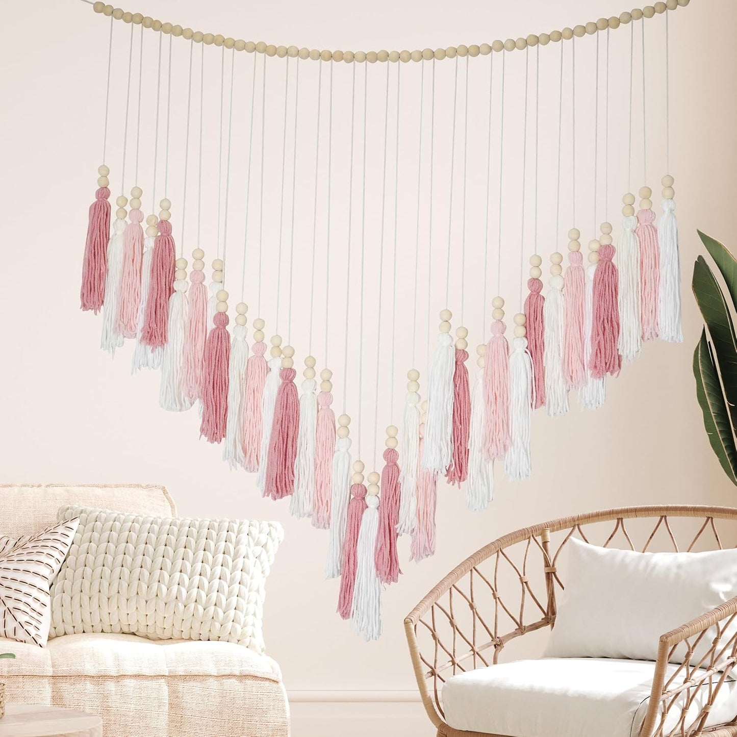 Pink&White Large Macrame Wall Haning Boho Decor / Blush Pink, Lights Pink, White