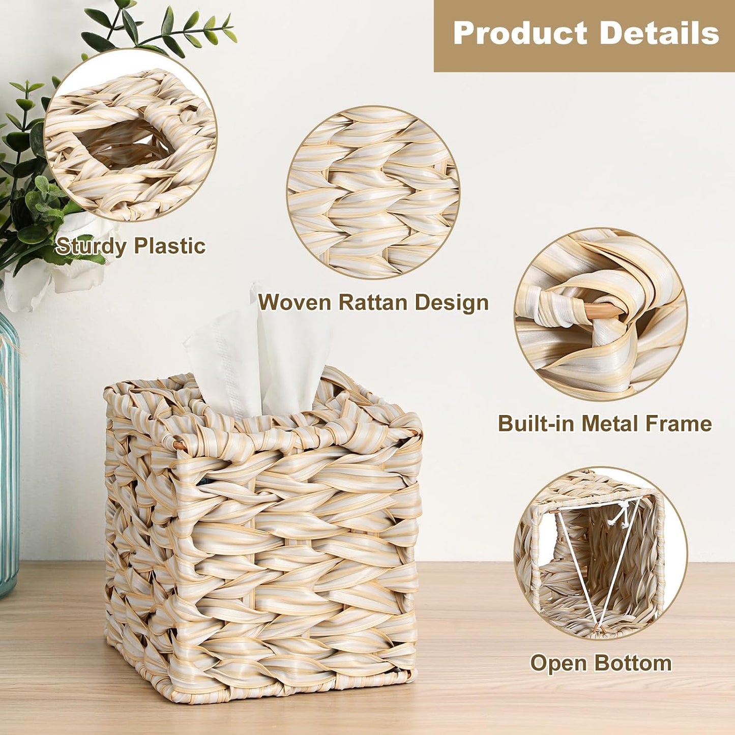 Wicker Tissue Box Cover / Yellow