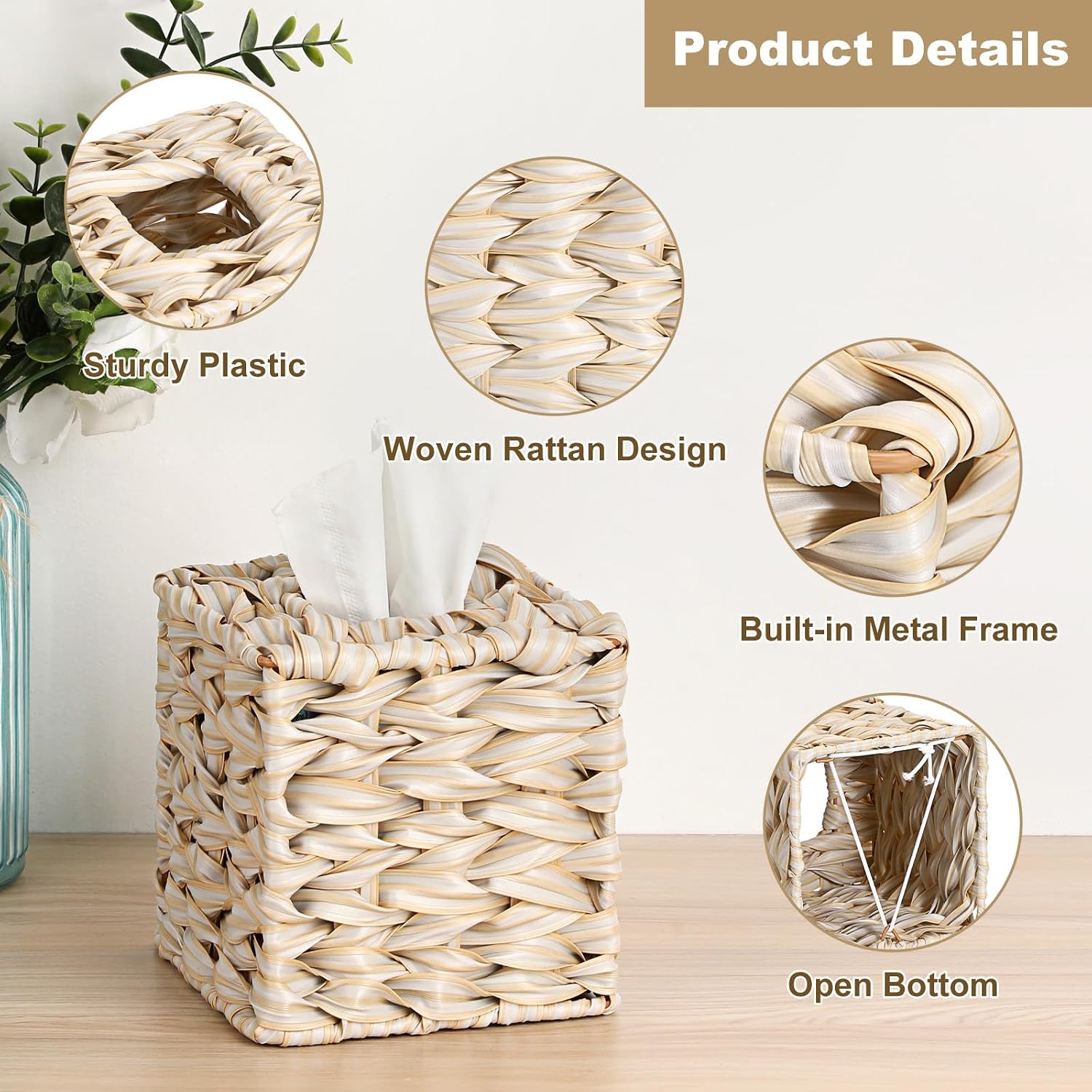 Wicker Tissue Box Cover / Yellow
