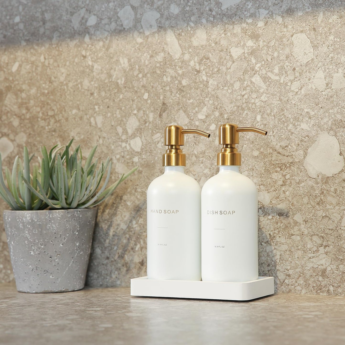 Prus Waso Gold Soap Dispenser Set | Glass Soap Dispenser with Stainless Steel Pump, Perfect for Modern Kitchen Counter