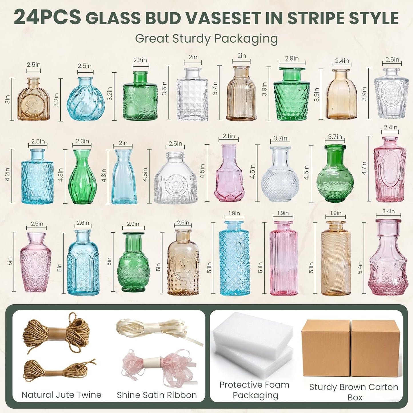 Bulk Colored Glass Bud Vase Set / Colorful / Set of 24