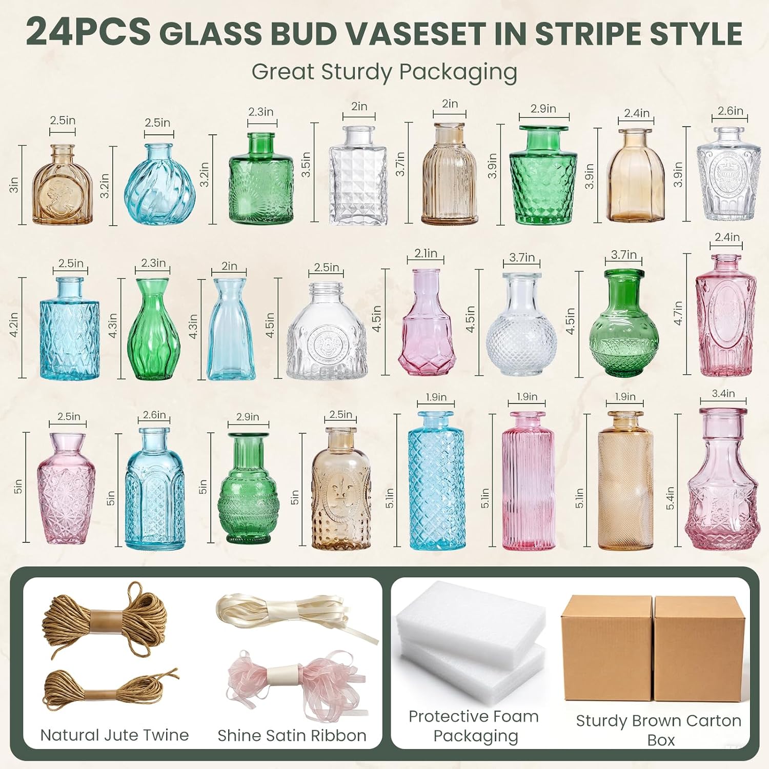Bulk Colored Glass Bud Vase Set / Colorful / Set of 24