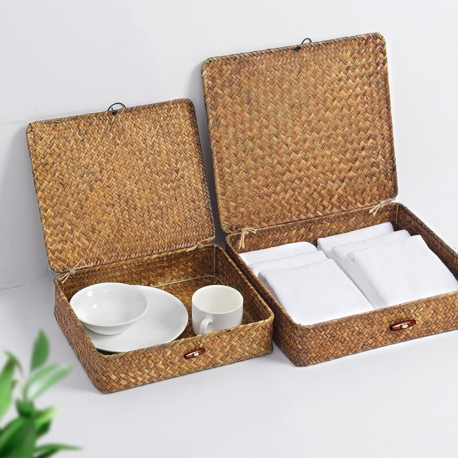 Flat Seagrass Storage Bins / Caramel / Set of 2