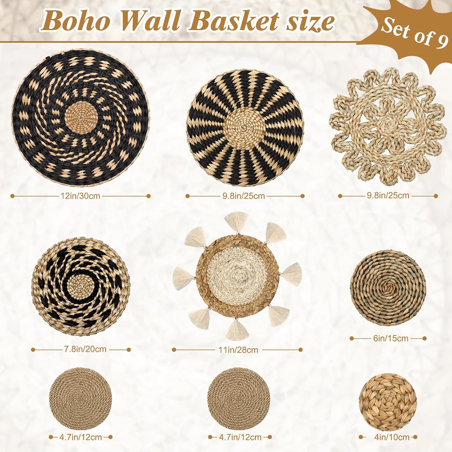 Boho Wall Basket Decor Wicker Woven Wall Basket Decorations Bohemian Handcrafted / Modern / Set of 9