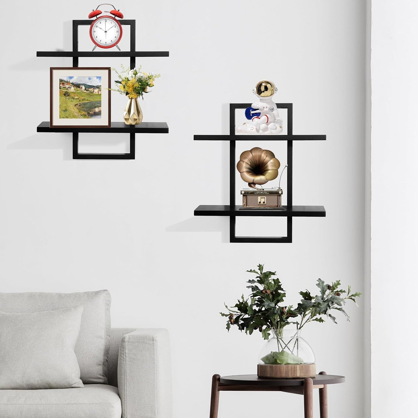 Floating Shelves / Modern Decorative Plants Shelves / Black-2 Tier / Set of 2
