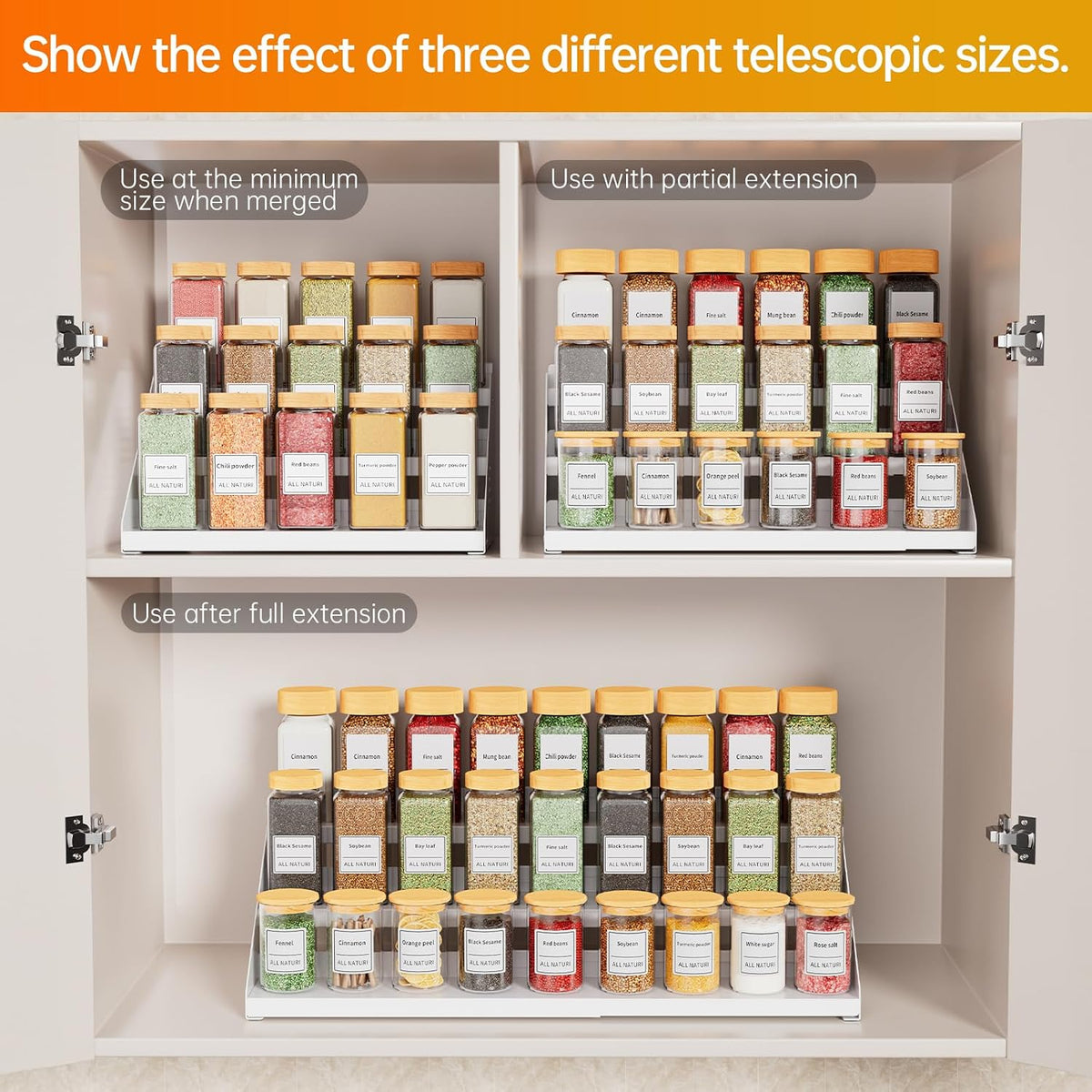 RCHYFEED 3 Tier Expandable Spice Rack Organizer, Height Adjustable,Metal | White, Multi-purpose Metal Display Organizer