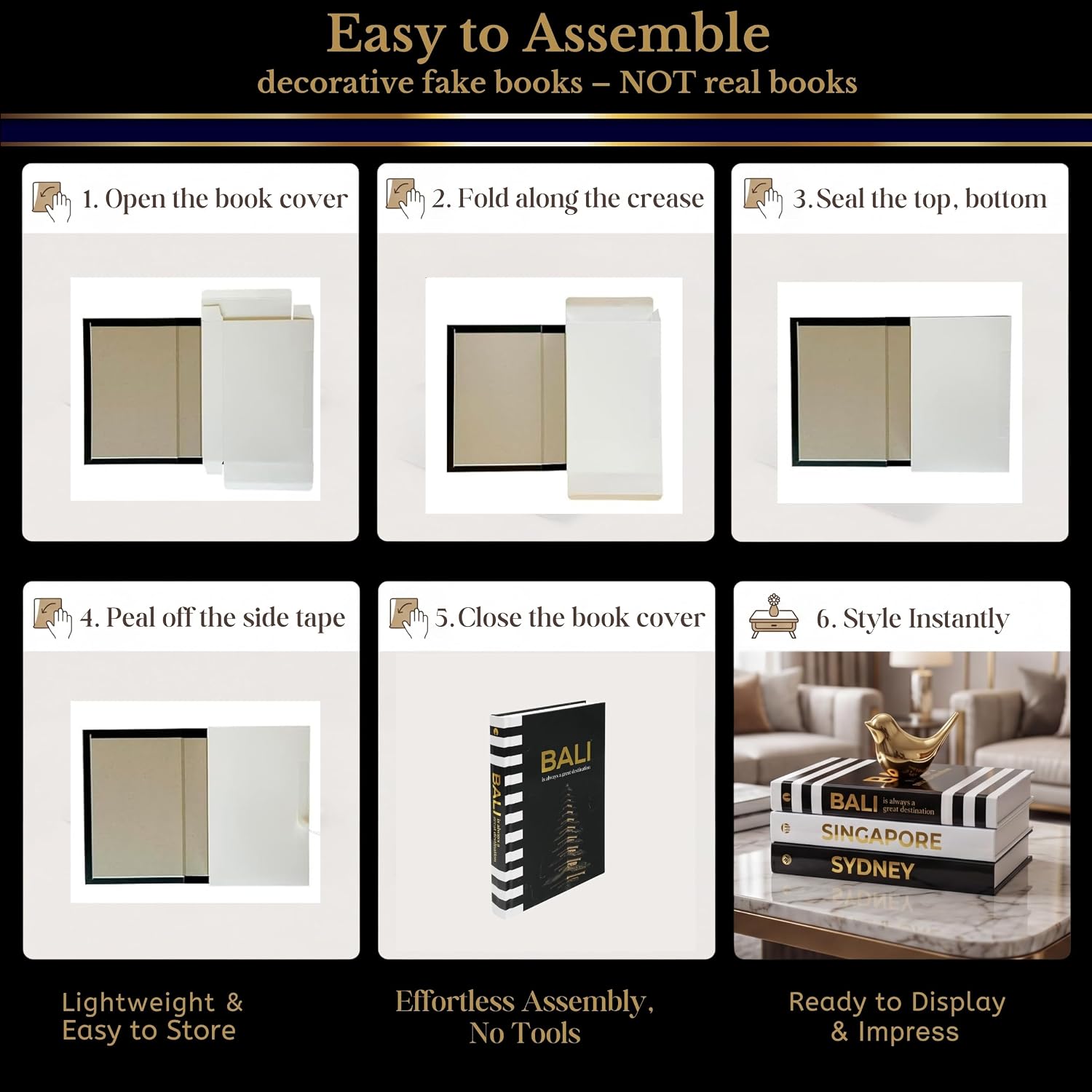 Decorative Books / Gold Foiled Decor Books / Black