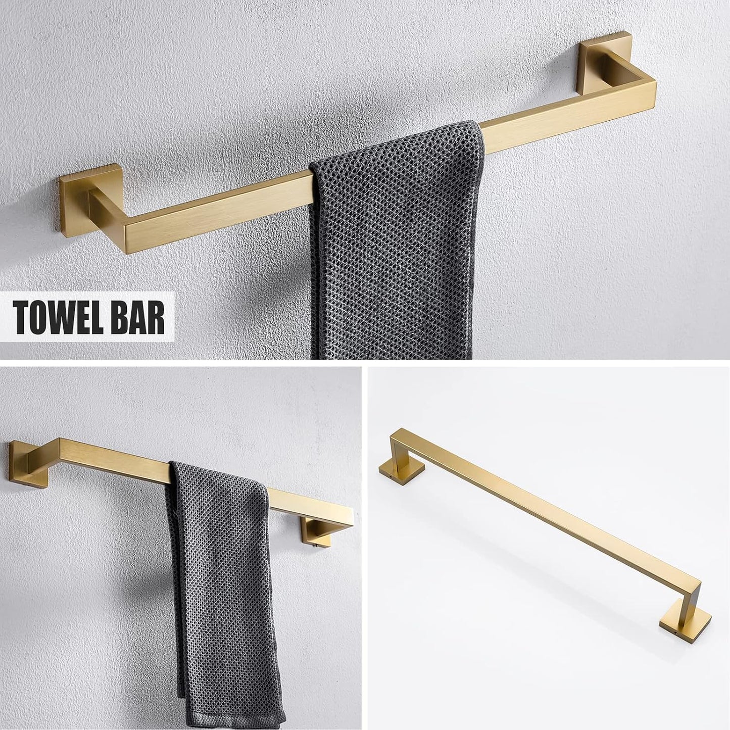 YACVCL 5 Piece Bathroom Hardware Set Brushed Gold, SUS304 Stainless Steel 23.6 Inch Bathroom Towel Holder Set, Brushed