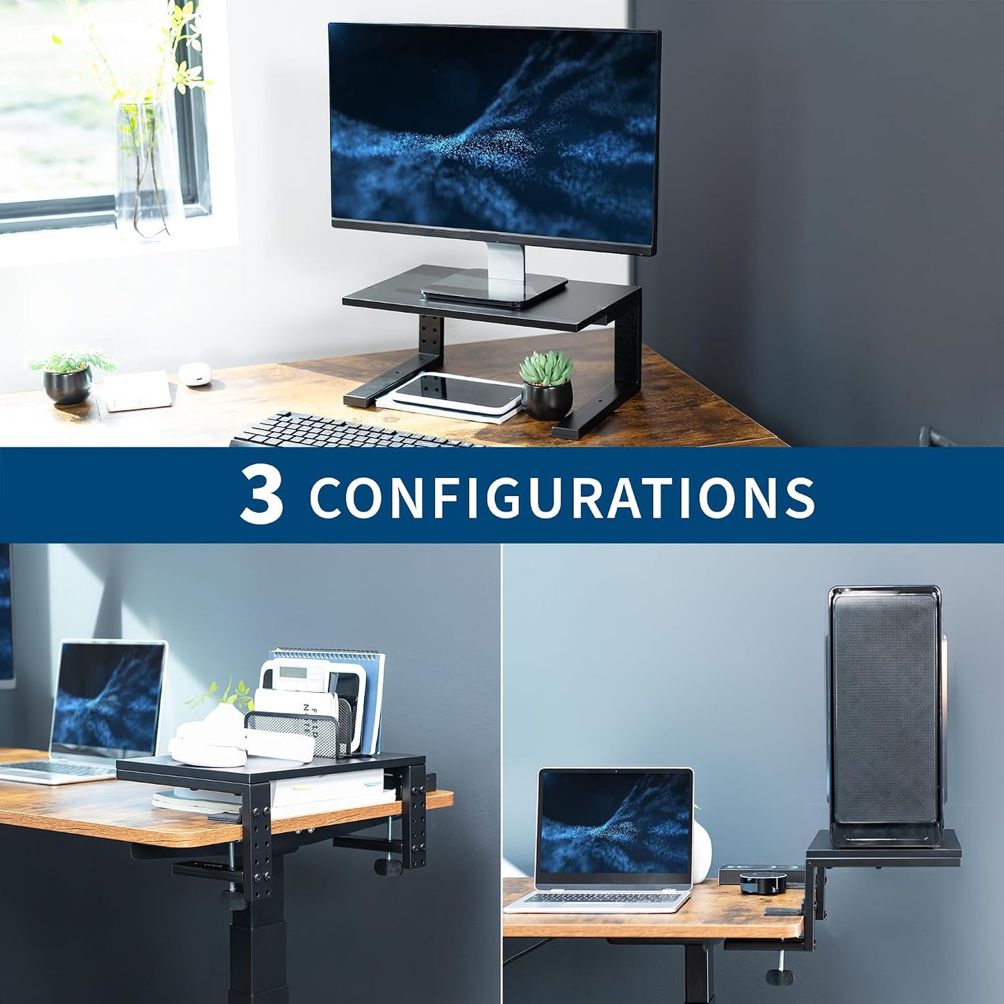 VIVO Clamp-on 15 inch Desk Extension Shelf for Gaming Devices, Ergonomic Computer Monitor and Laptop Riser, Printer
