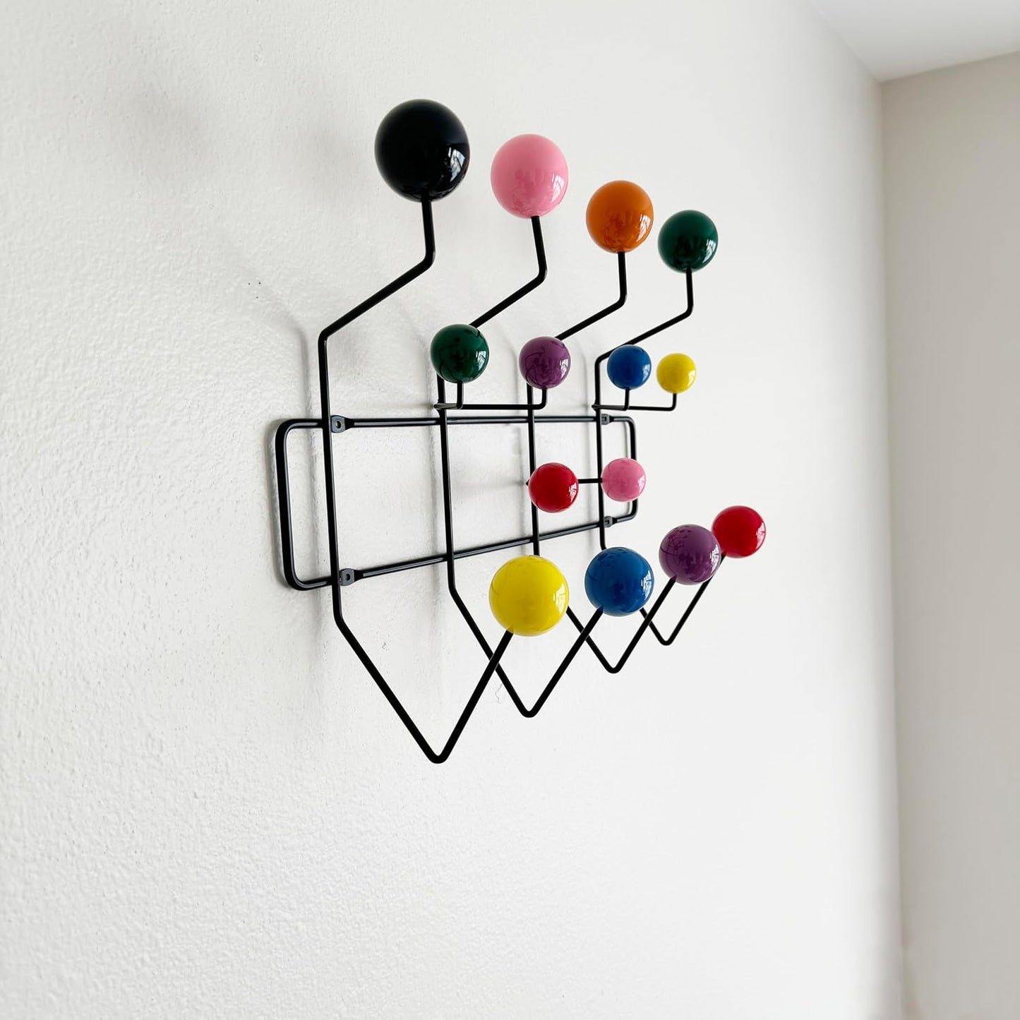 Mid Century Modern Bubble Wall Mounted Coat Rack, Color Ball Black Frame