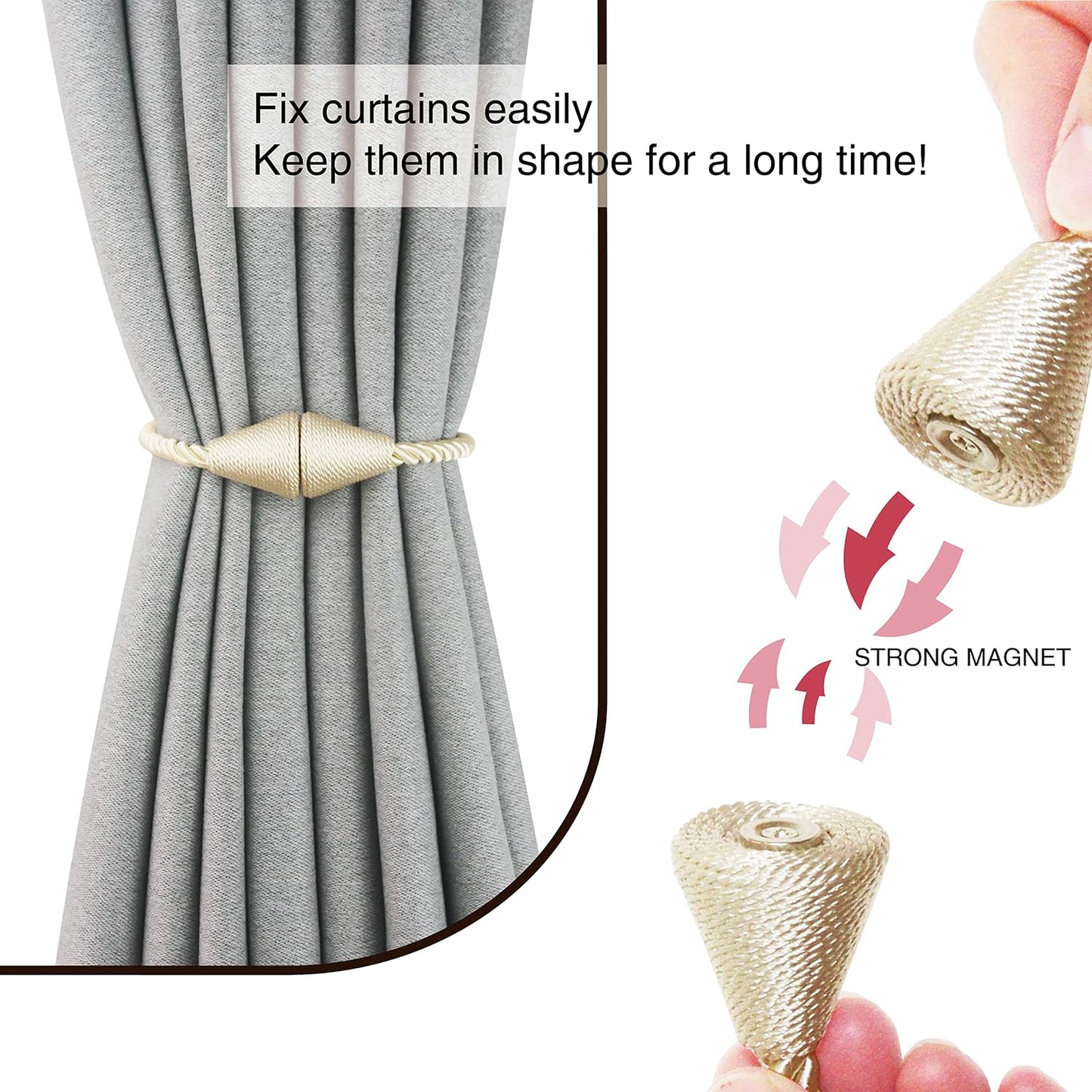 Magnetic Curtain Tiebacks Rope Decorative Holdbacks for Drapes Nieffeiy | 6 Pack Beige Modern Handmade Curtain Tie