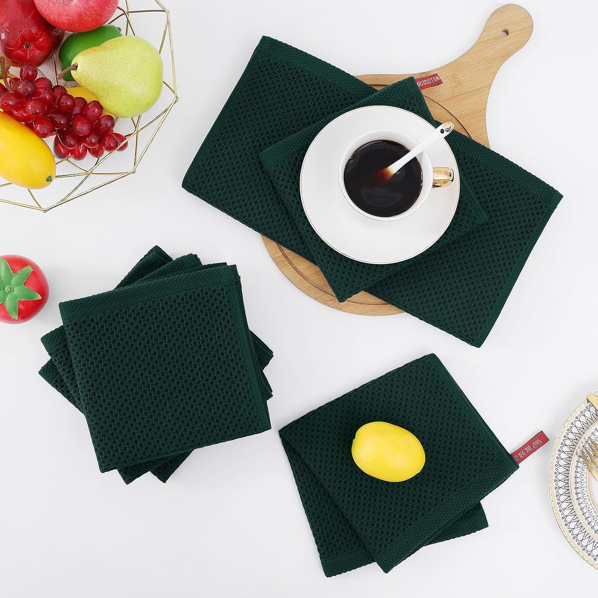 Homaxy 100% Cotton Waffle Weave Kitchen Dish Cloths 18-Pack, Blackish Green | 12 x 12 Inches, Ultra Soft Absorbent Dish