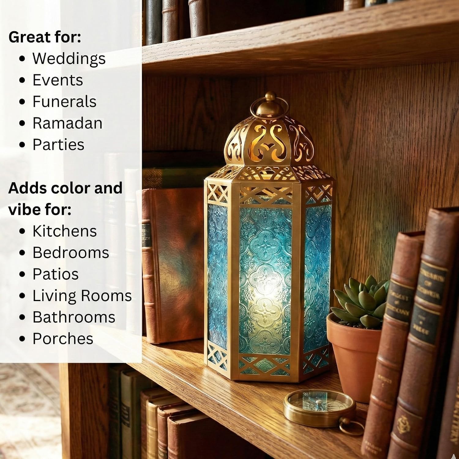 VELA LANTERNS 6-Pack Gold Metal Moroccan Decorative Candle Lantern Holder for Hanging or Table Centerpieces, Exotic