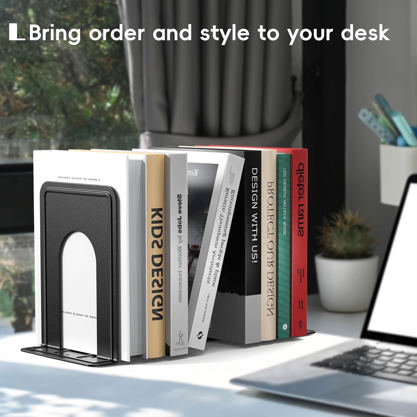 Book End Supports Heavy Duty Metal Bookend Support / Black / 2 Pairs/ / Set of 4