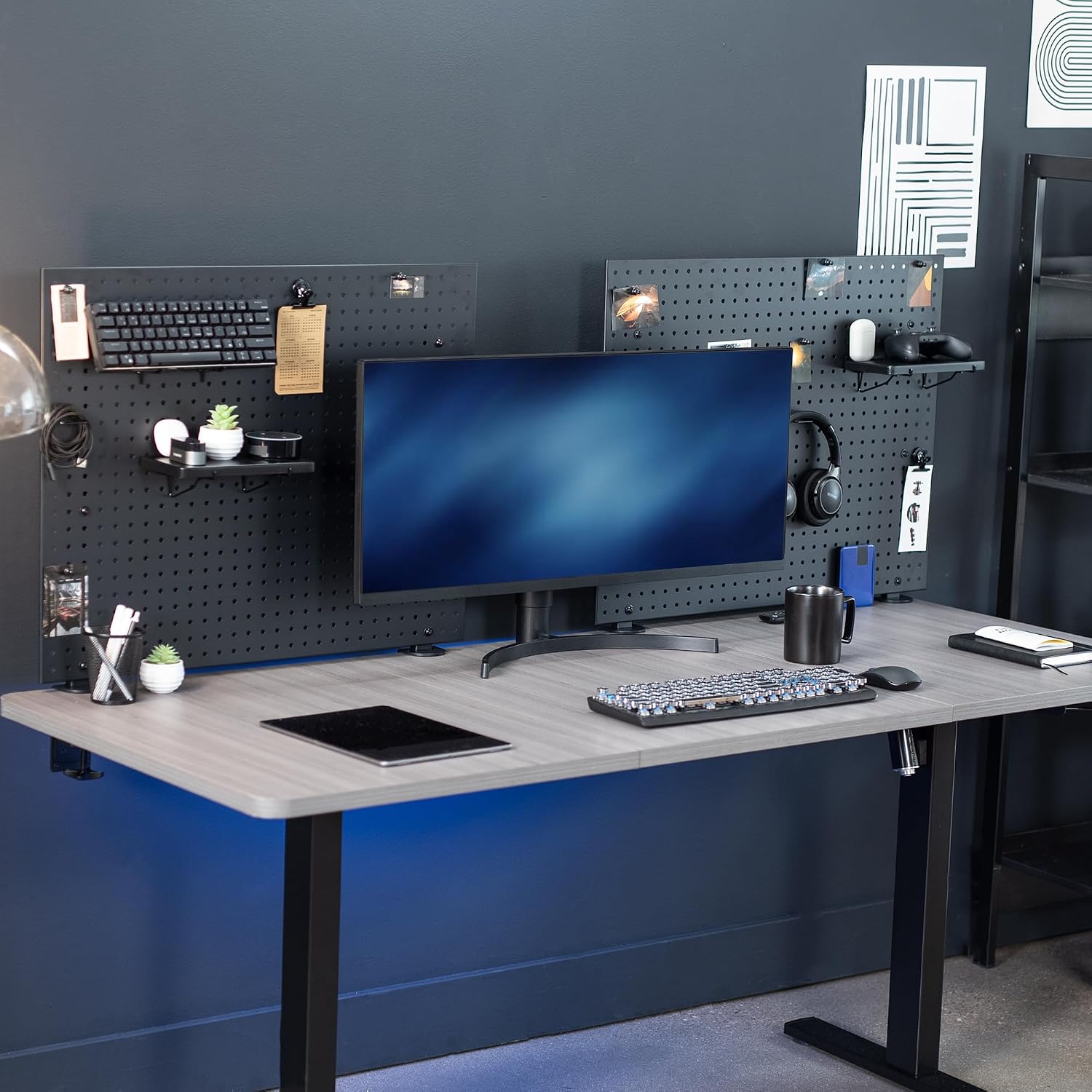 VIVO Black Clamp-on 60 x 24 inch Desk Pegboard, PP-DK30B-2 | Steel Privacy Panel, Magnetic Peg Board, Office Accessory