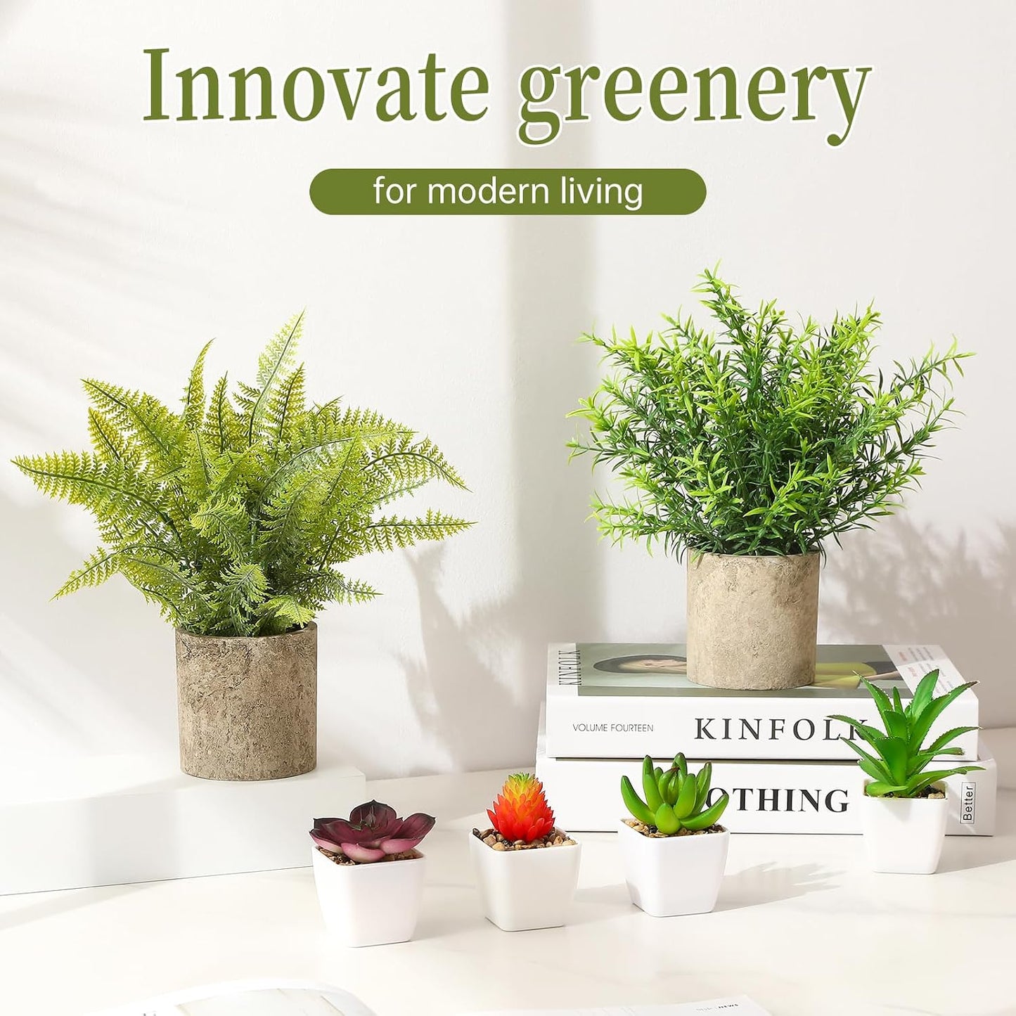 Mini Succulents Plants Artificial Greenery Potted Plant Indoor / Green / Set of 6