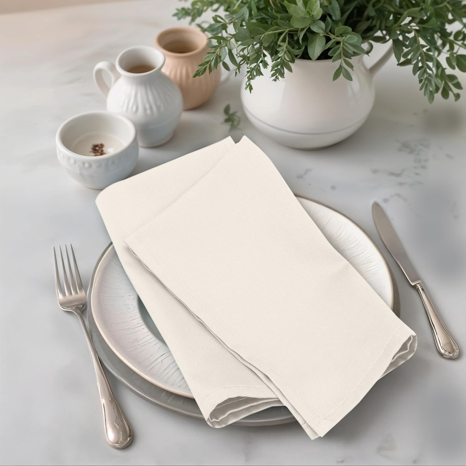 Zoyer Cloth Napkins Set of 12, Cotton Enrich 18”x18” - Ivory | Washable, Soft, Durable & Absorbent Everyday Napkins.
