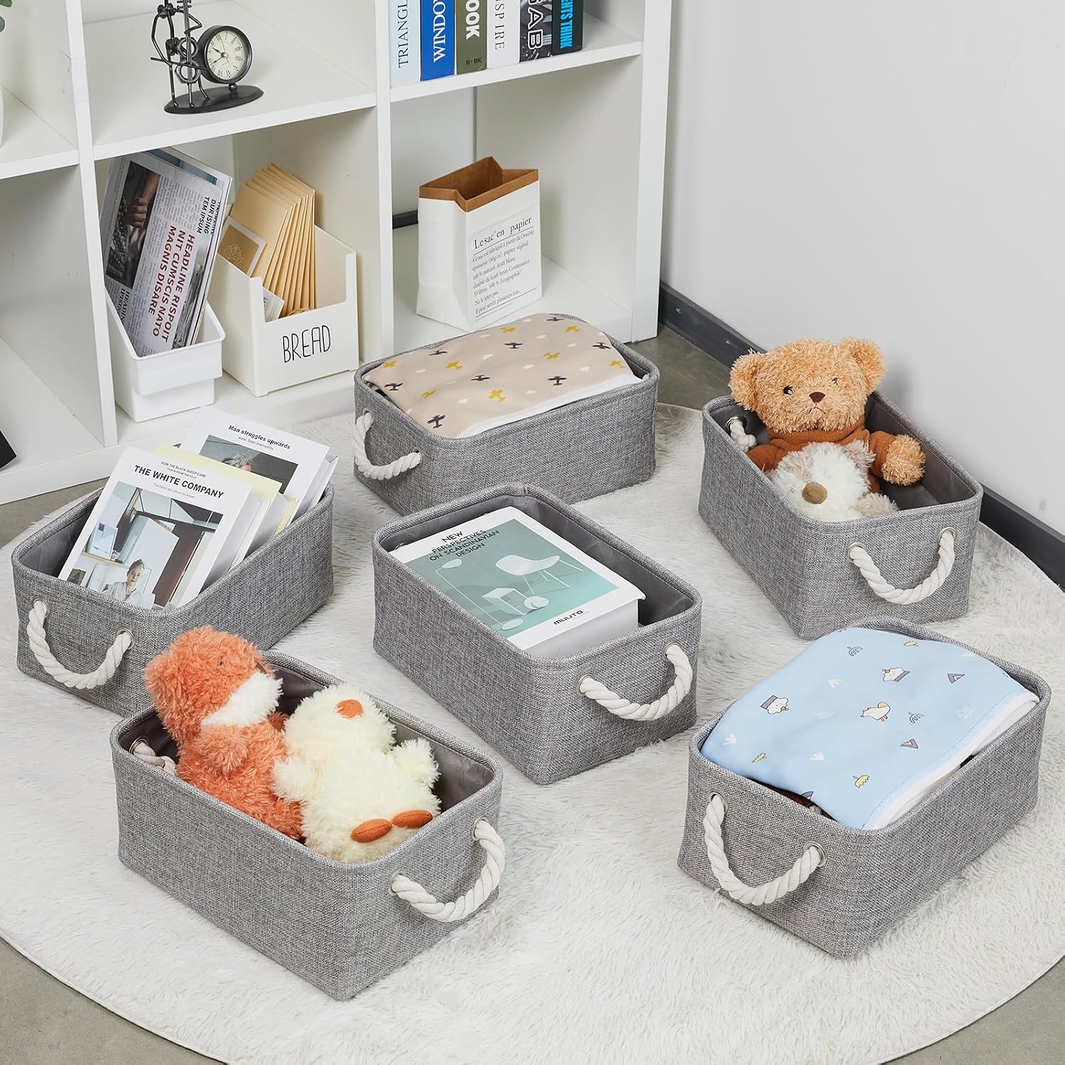Handles Collapsible Canvas Organizer / Grey / 11.8 x 7.8 x 5 / Set of 6