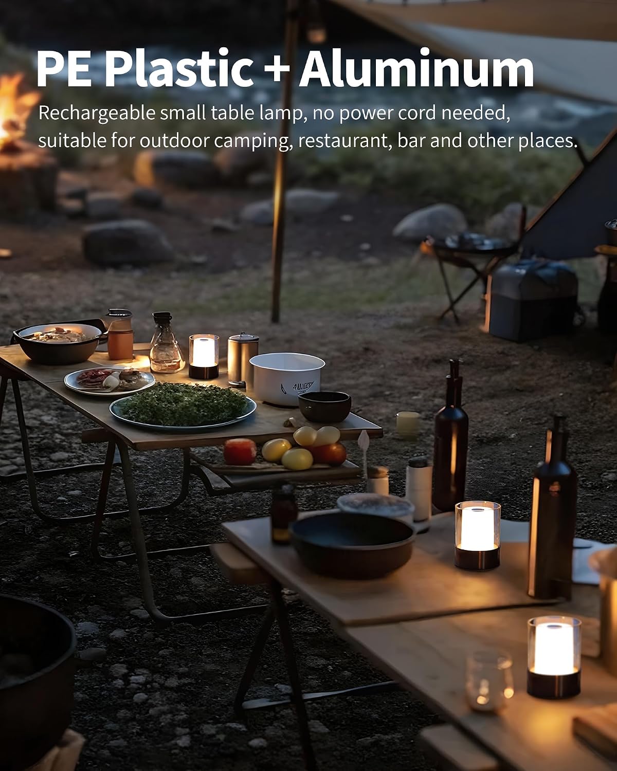 4" Black Cordless Table Lamp Set of 2, Outdoor Rechargeable Lamp | LED, Battery Operated, Portable, Touch Night Light