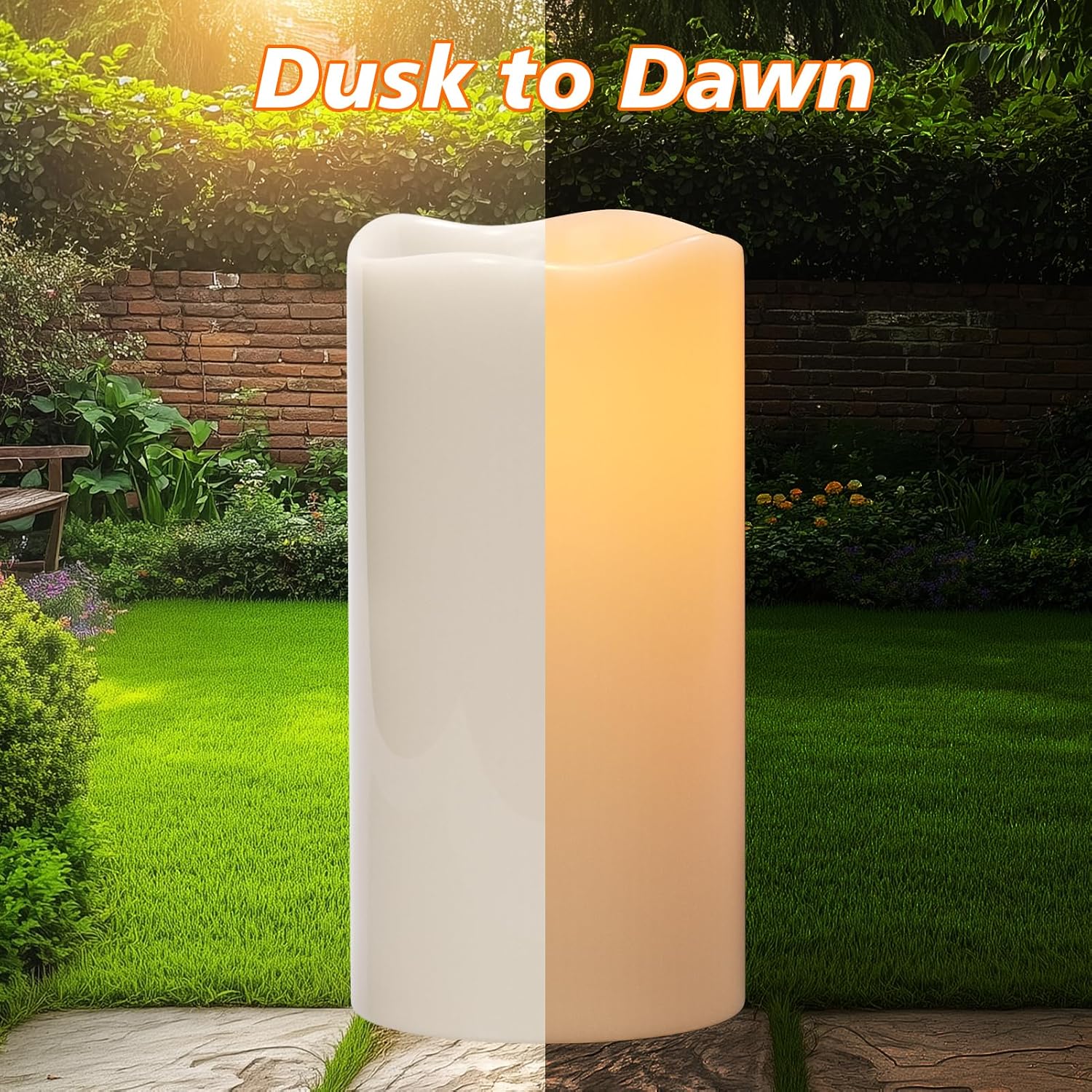 GenSwin Solar Candles Outdoor Waterproof Lantern Ivory White 4 x 8,10 in | IP65, Sensor for Dusk to Dawn, Large Pillar