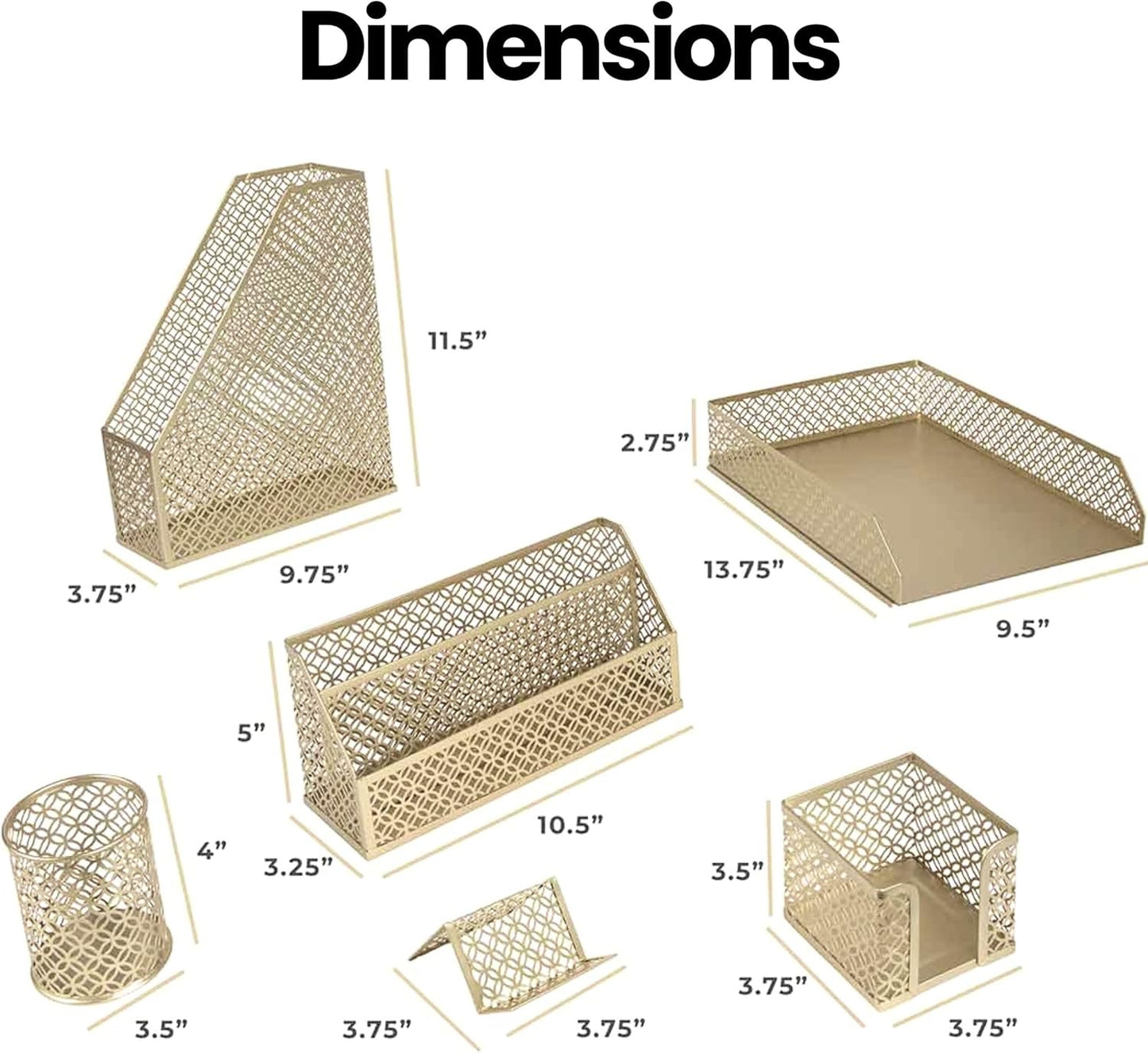 BLU MONACO | Gold Desk Organizer Set with Mail Sorter, Sticky Note Holder, Pen Cup, Magazine Holder, Letter Tray &