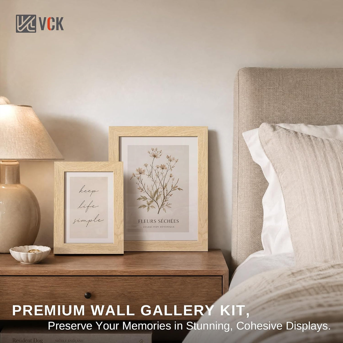 VCK 9x12 Picture Frame Set of 3, Natural Solid Wood, Wall/Tabletop Display | Wide Border, Light Woodgrain, Shatterproof